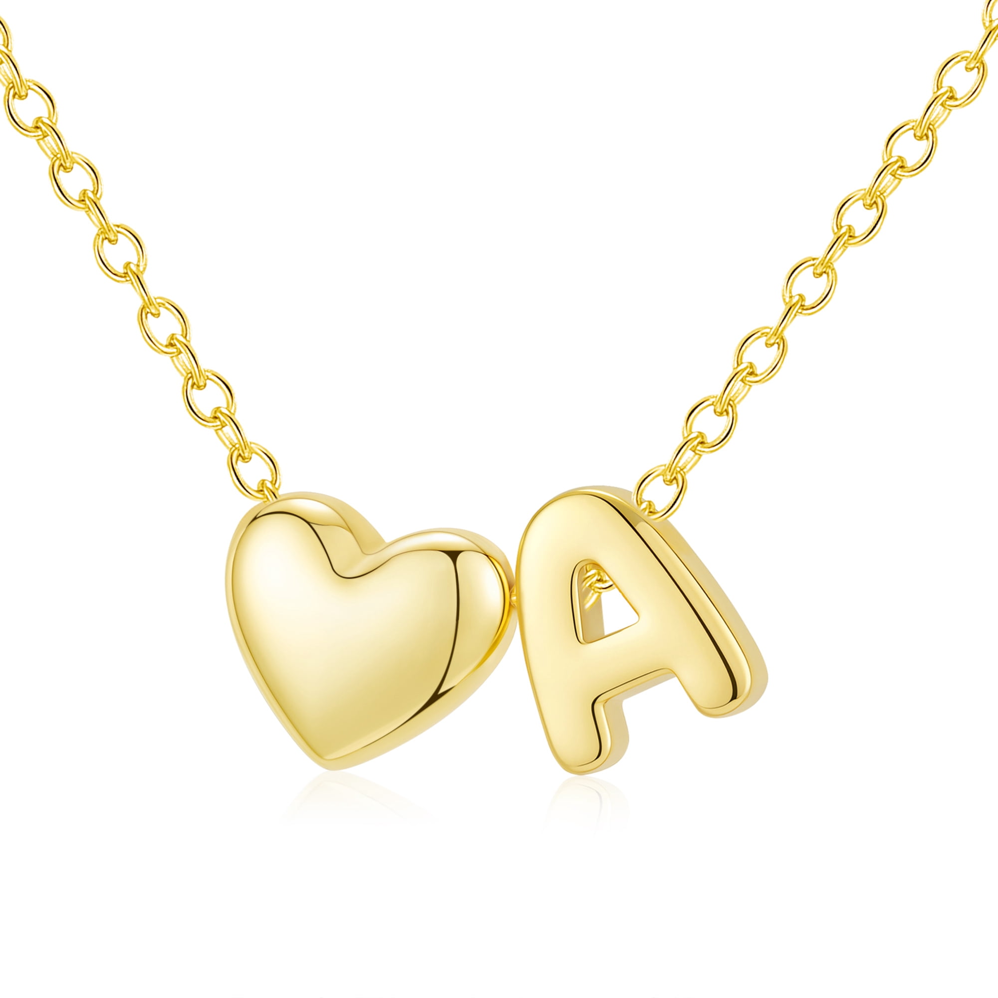 APSVO 18K Gold Plated Love Heart Initial Necklaces for Women Girls Letter A Pendant Chain Birthday Graduation Jewelry Gifts Teen Mom Her Wife Kids Female Lady Daughter Age Ideas