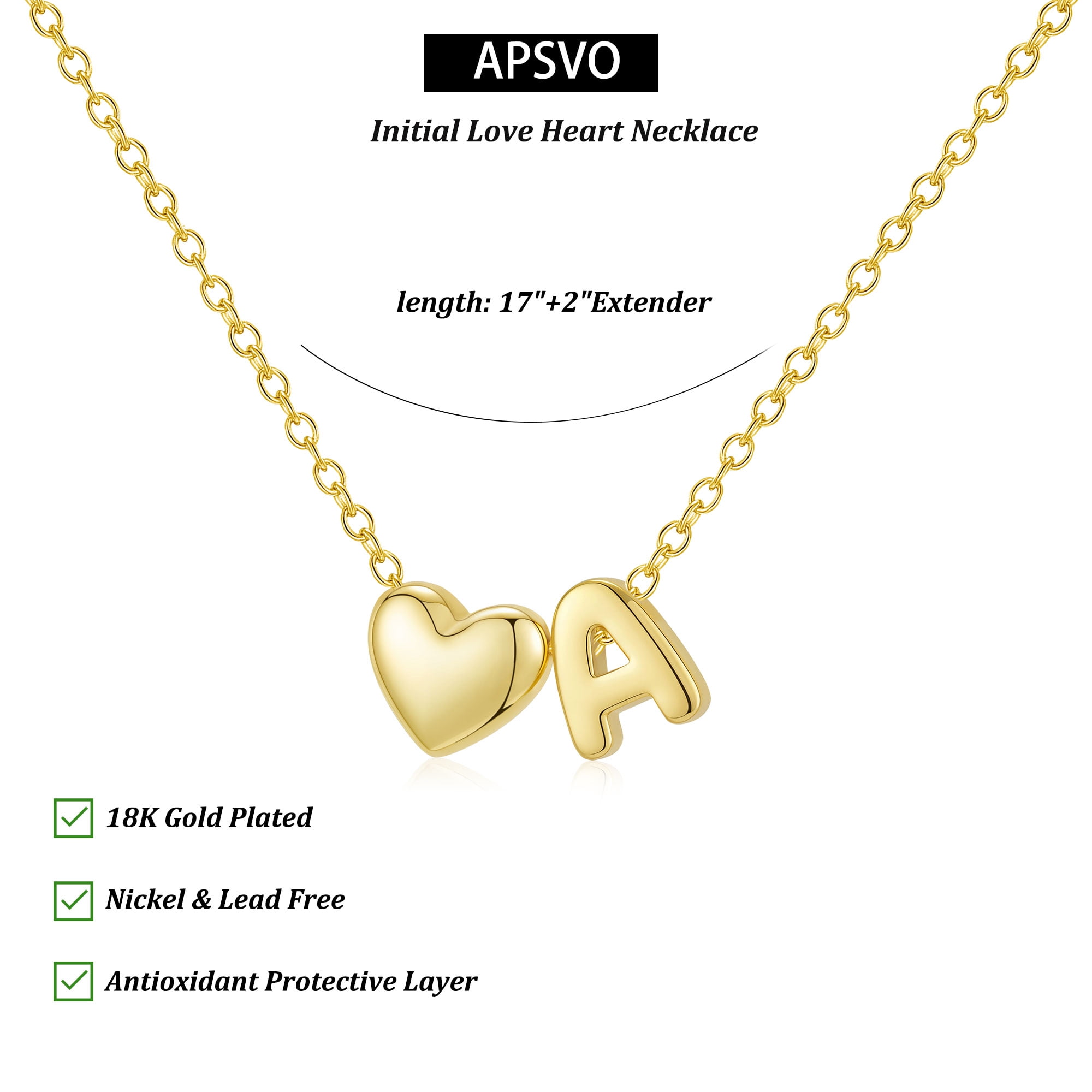 APSVO 18K Gold Plated Love Heart Initial Necklaces for Women Girls Letter A Pendant Chain Birthday Graduation Jewelry Gifts Teen Mom Her Wife Kids Female Lady Daughter Age Ideas - Image 3