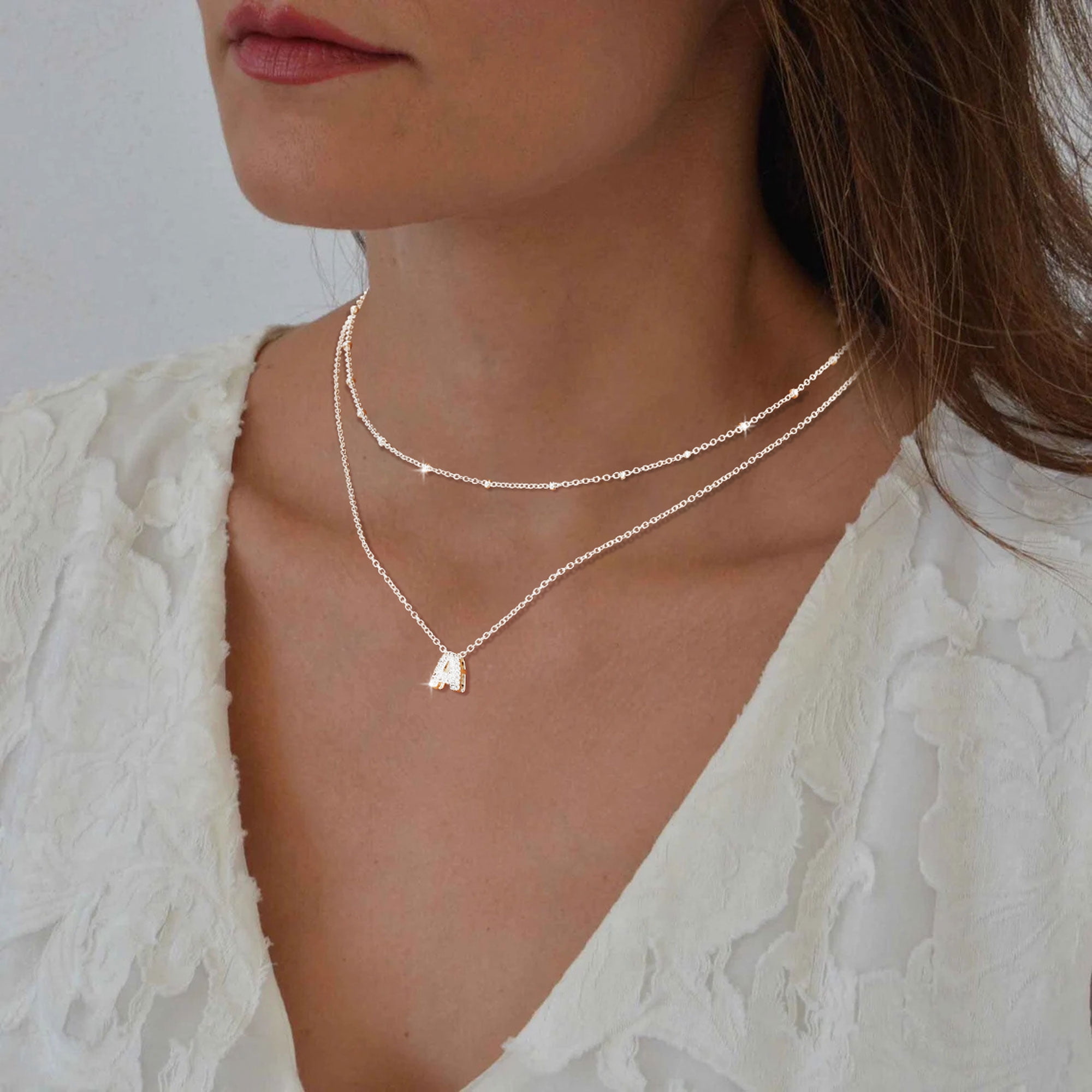 APSVO S925 Sterling Silver Plated Initial Necklaces for Women Girls CZ Letter A Necklace Set Birthday Graduation Jewelry Gifts Teen Her Wife Mom Girlfriend Female Adults Kids Ideas - Image 5