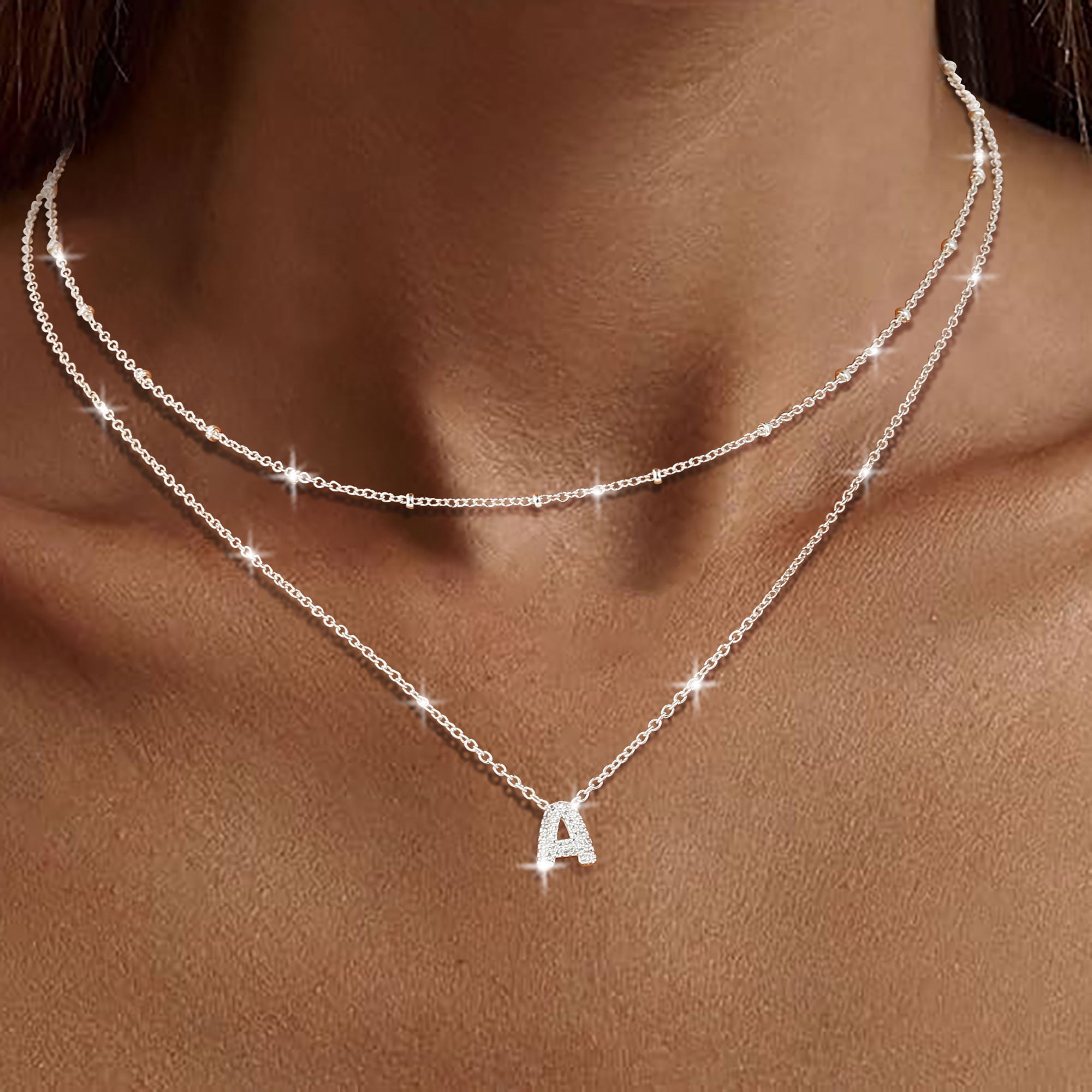 APSVO S925 Sterling Silver Plated Initial Necklaces for Women Girls CZ Letter A Necklace Set Birthday Graduation Jewelry Gifts Teen Her Wife Mom Girlfriend Female Adults Kids Ideas - Image 2