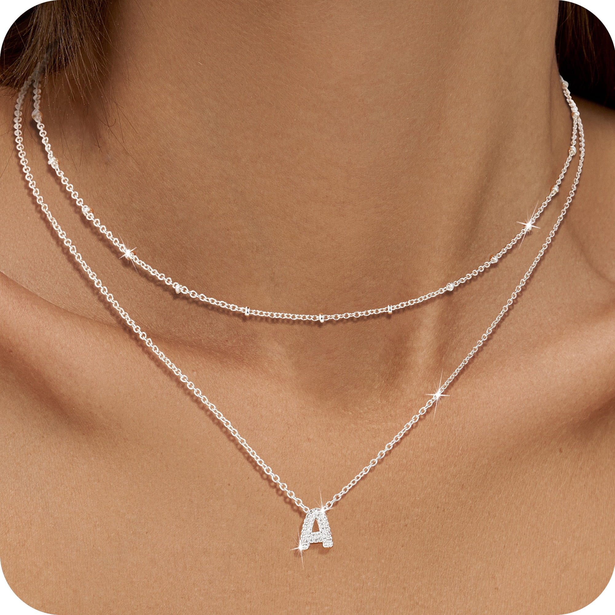 APSVO S925 Sterling Silver Plated Initial Necklaces for Women Girls CZ Letter A Necklace Set Birthday Graduation Jewelry Gifts Teen Her Wife Mom Girlfriend Female Adults Kids Ideas