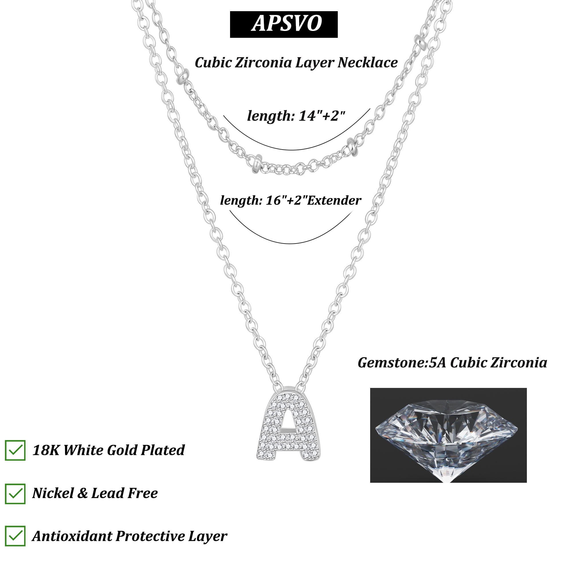 APSVO S925 Sterling Silver Plated Initial Necklaces for Women Girls CZ Letter A Necklace Set Birthday Graduation Jewelry Gifts Teen Her Wife Mom Girlfriend Female Adults Kids Ideas - Image 4