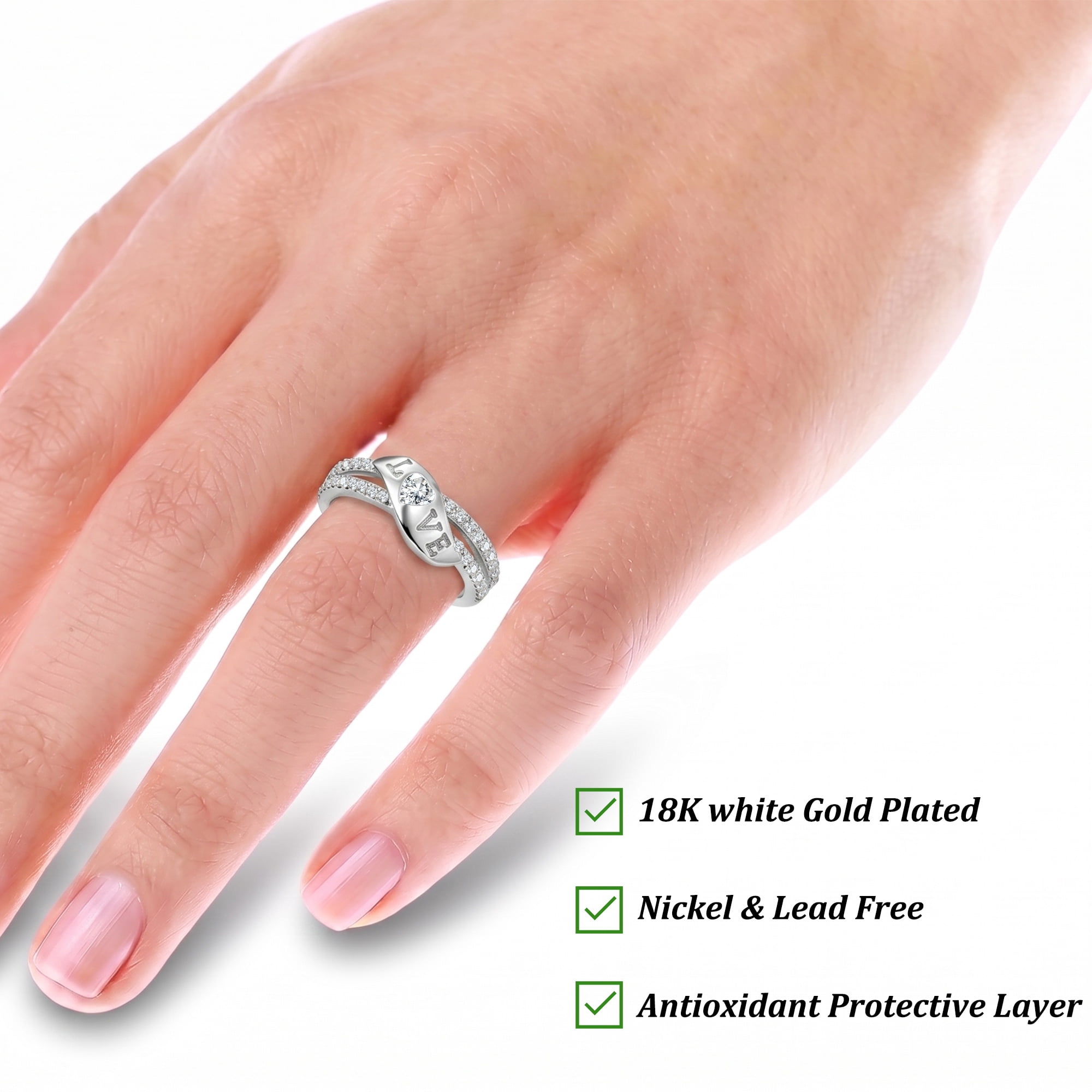 APSVO S925 Sterling Silver Plated Love Heart Rings for Women CZ Eternity Promise Wedding Band Engagement Rings Birthday Mothers Day Jewelry Gifts Her Mom Girlfriend Wife Adults Teen Ideas - Image 3