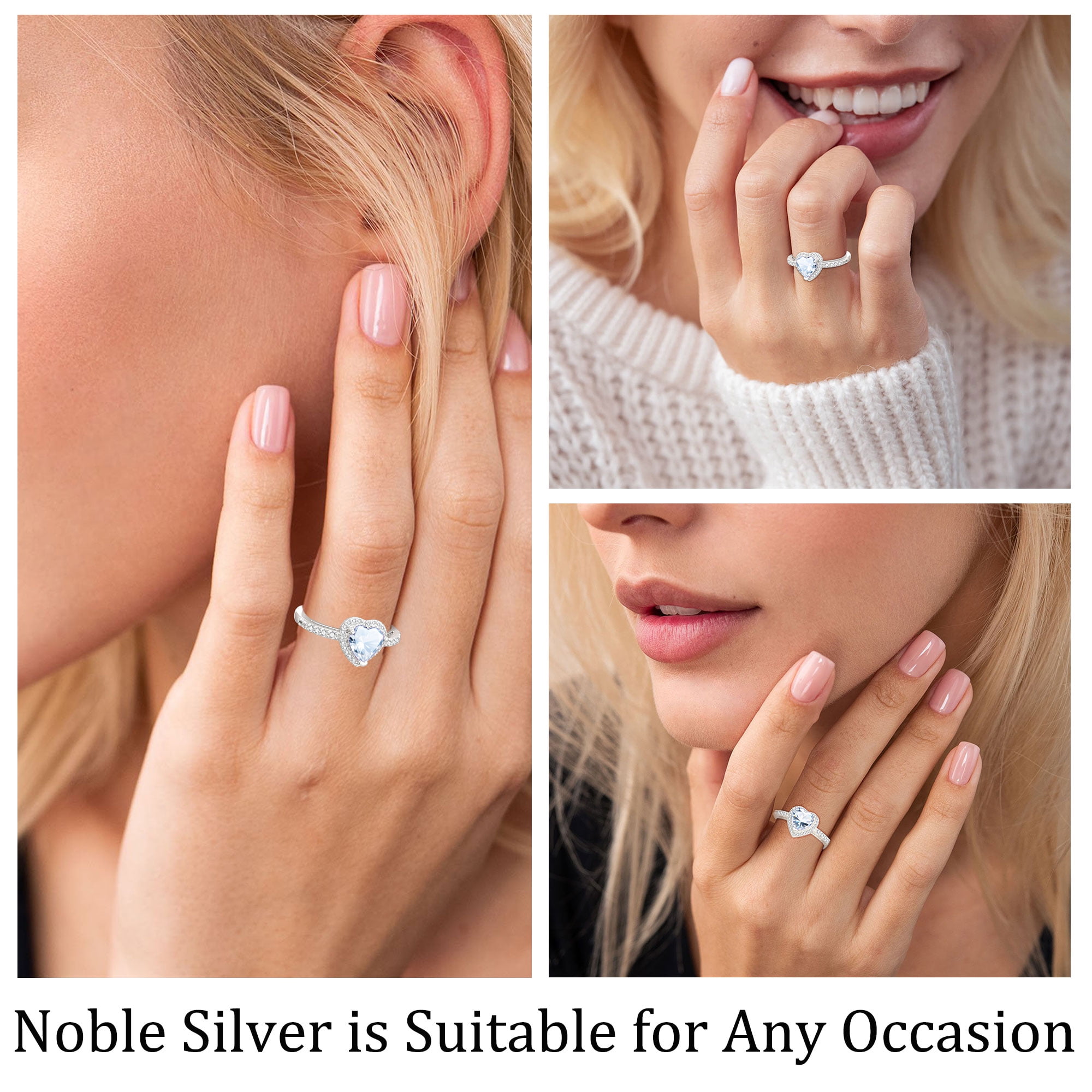 APSVO S925 Sterling Silver Plated Love Heart Rings for Women Girls April Birthstone Ring with CZ Eternity Promise Band Wedding Birthday Graduation Jewelry Gifts Teen Mom Her Adults Kids - Image 3