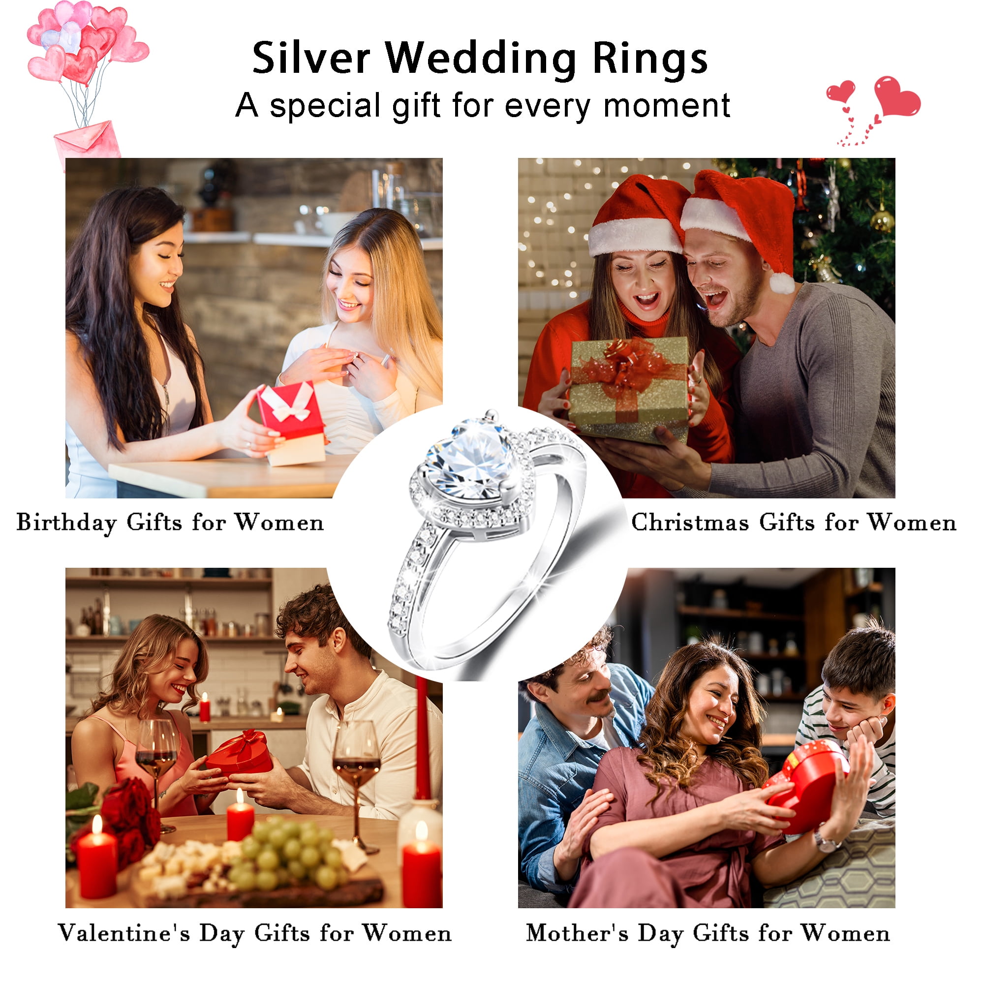 APSVO S925 Sterling Silver Plated Love Heart Rings for Women Girls April Birthstone Ring with CZ Eternity Promise Band Wedding Birthday Graduation Jewelry Gifts Teen Mom Her Adults Kids - Image 4