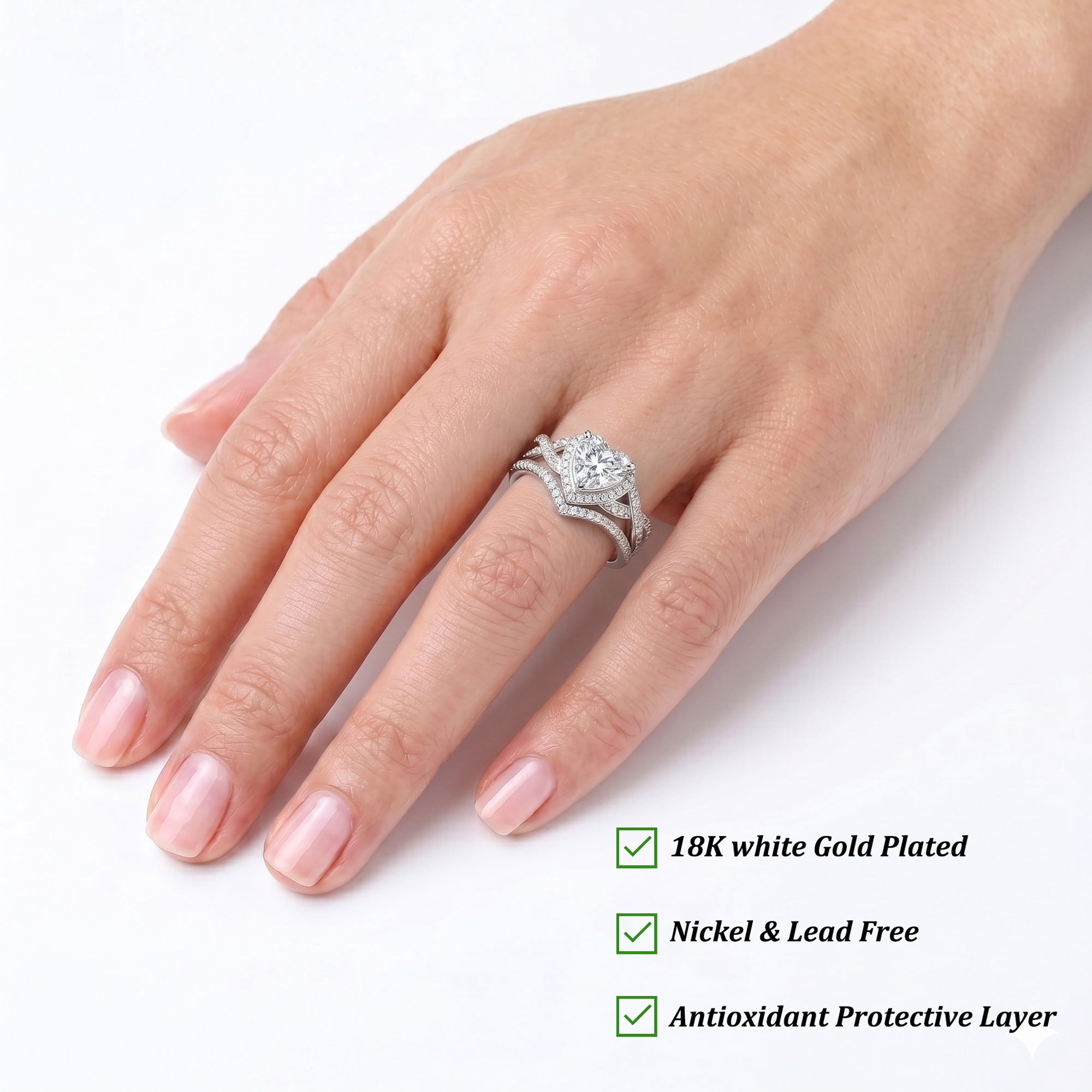 APSVO S925 Sterling Silver Plated Love Heart Wedding Rings for Women CZ Eternity Promise Band Engagement Rings Set Birthday Mothers Day Jewelry Gifts Her Mom Girlfriend Wife Adults Ideas - Image 3