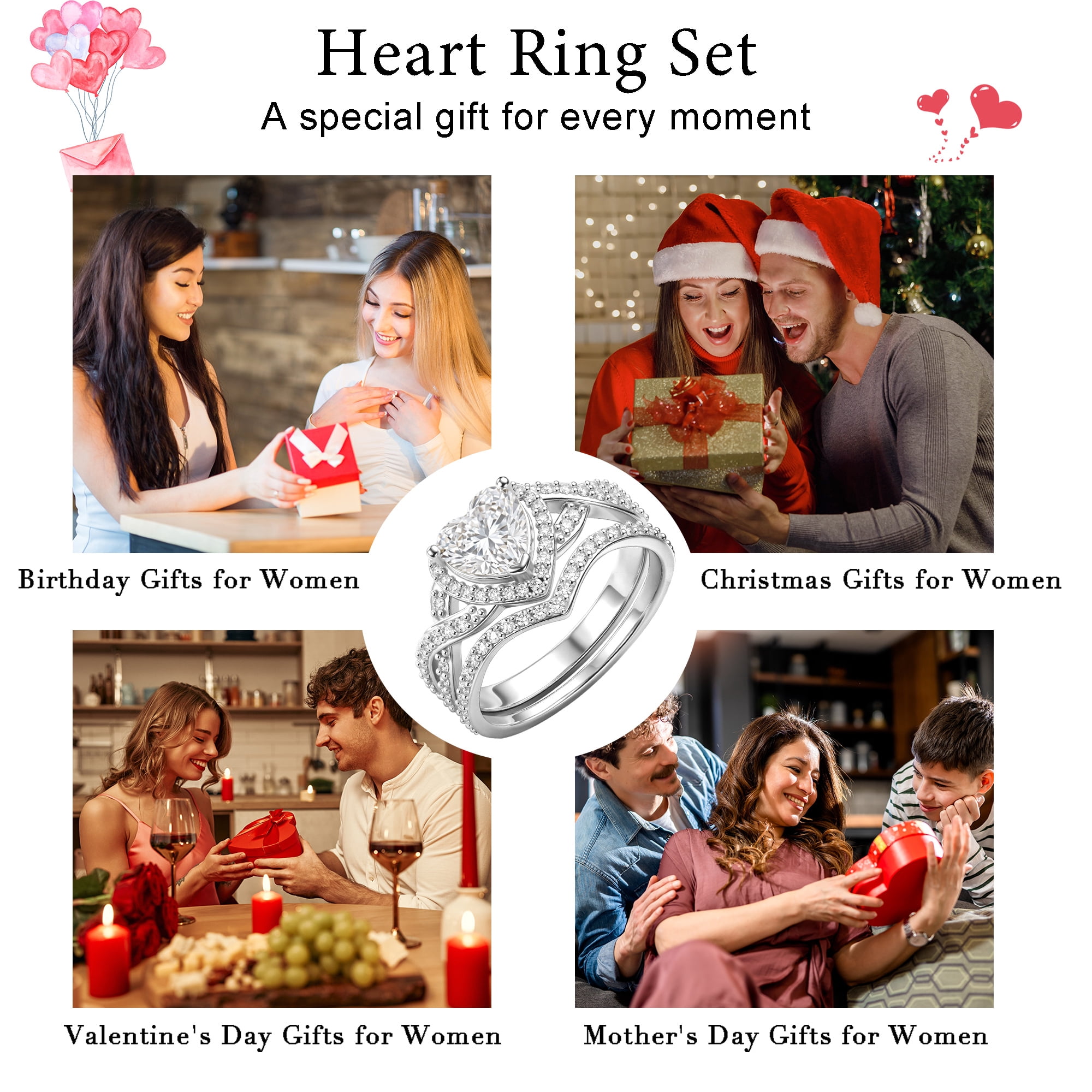 APSVO S925 Sterling Silver Plated Love Heart Wedding Rings for Women CZ Eternity Promise Band Engagement Rings Set Birthday Mothers Day Jewelry Gifts Her Mom Girlfriend Wife Adults Ideas - Image 4