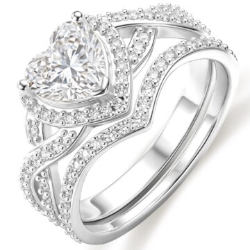 APSVO S925 Sterling Silver Plated Love Heart Wedding Rings for Women CZ Eternity Promise Band Engagement Rings Set Birthday Mothers Day Jewelry Gifts Her Mom Girlfriend Wife Adults Ideas