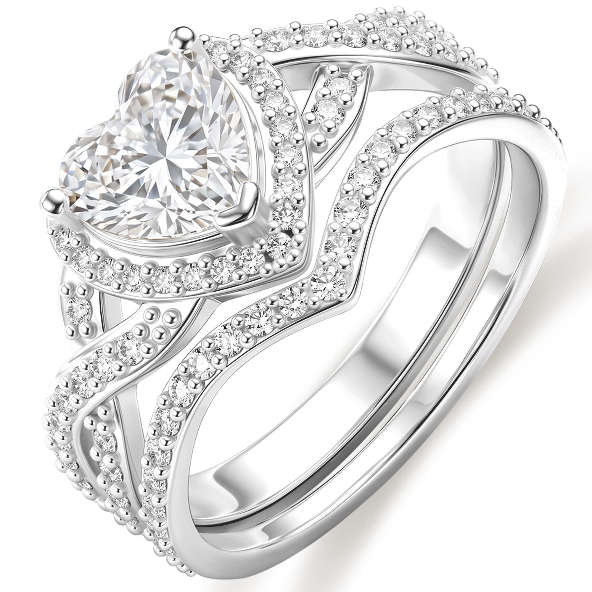 APSVO S925 Sterling Silver Plated Love Heart Wedding Rings for Women CZ Eternity Promise Band Engagement Rings Set Birthday Mothers Day Jewelry Gifts Her Mom Girlfriend Wife Adults Ideas