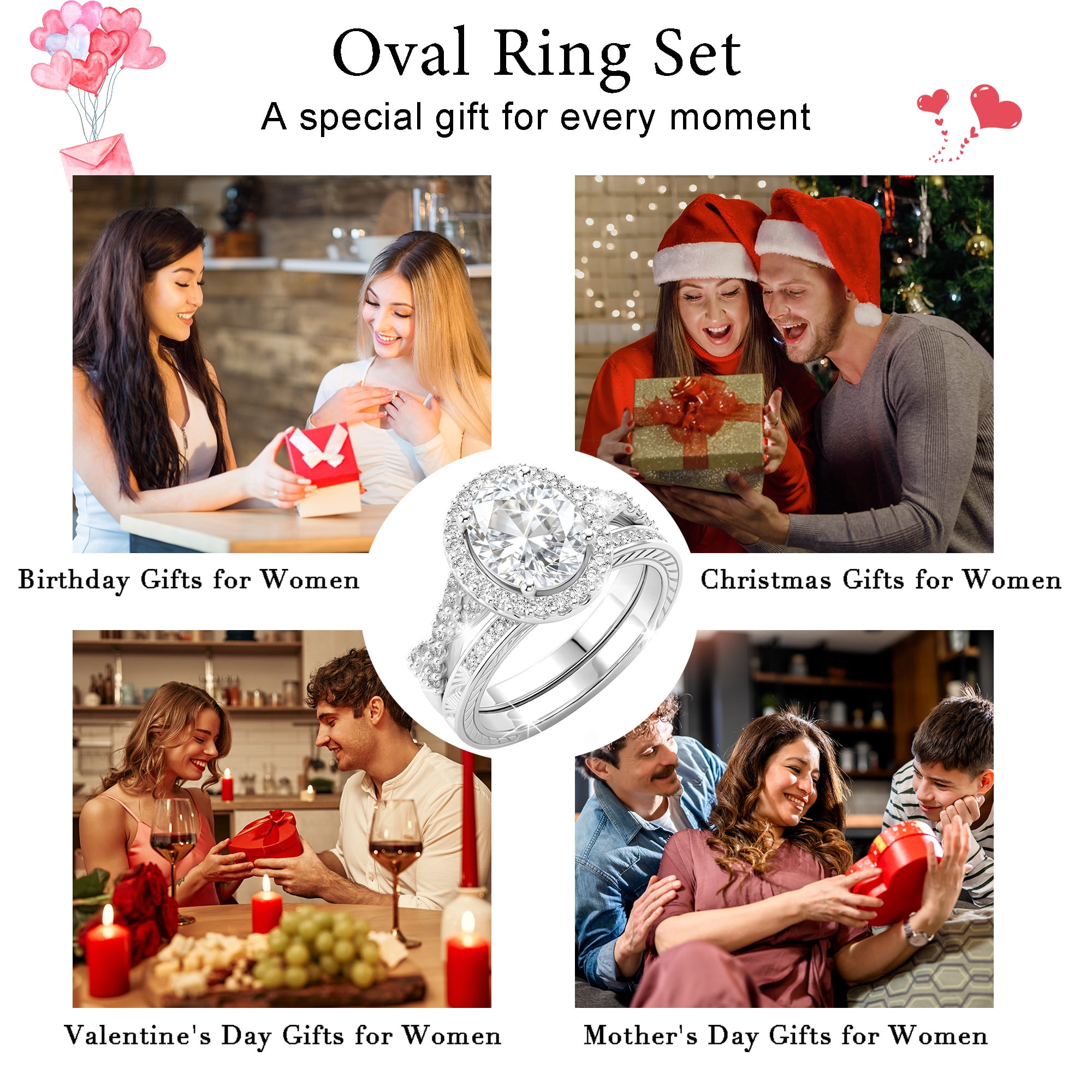 APSVO S925 Sterling Silver Plated Oval Wedding Rings for Women CZ Eternity Promise Band Engagement Rings Set Birthday Mothers Day Jewelry Gifts Her Mom Wife Girlfriend Adults Ideas - Image 4