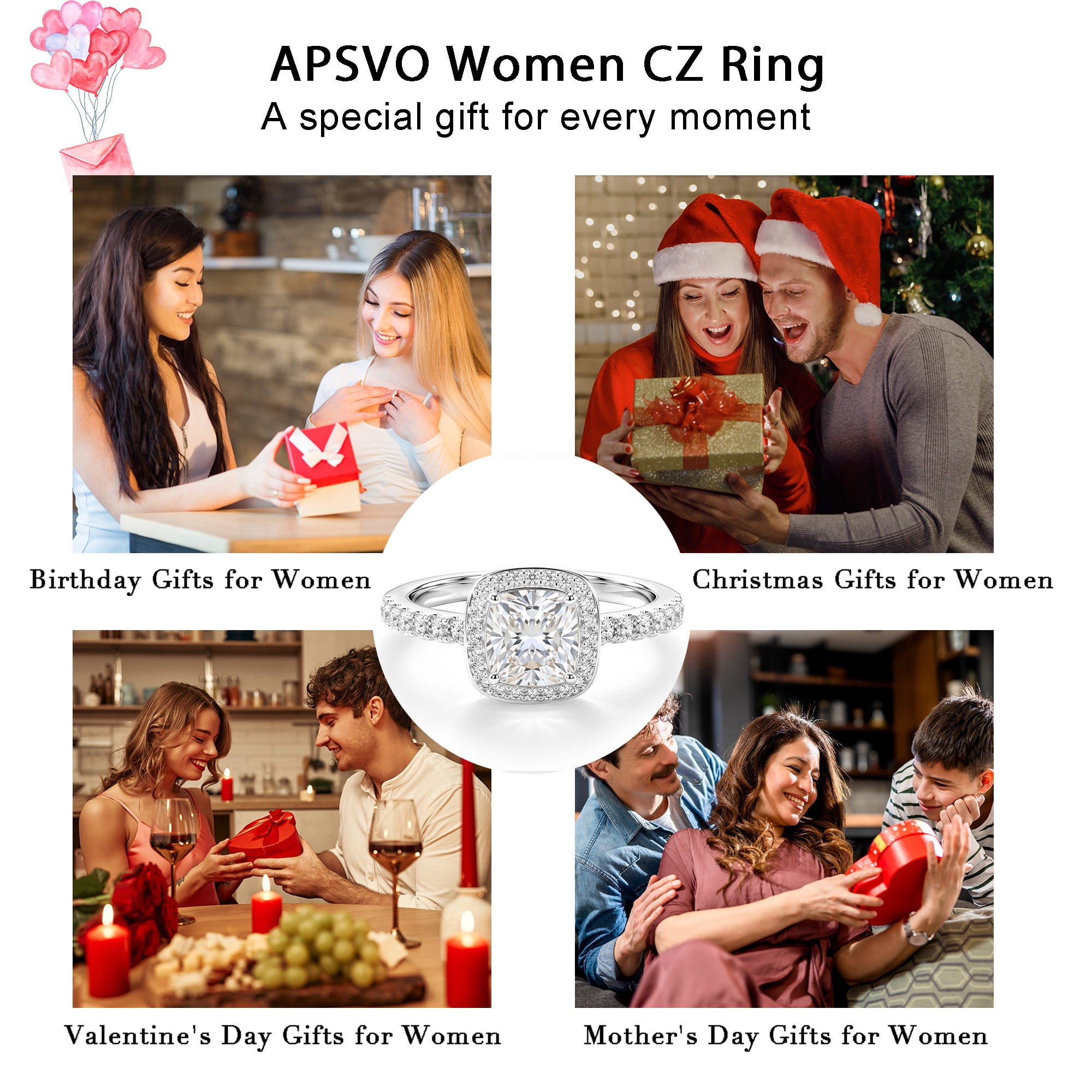 APSVO S925 Sterling Silver Plated Rings for Women CZ Eternity Promise Wedding Band Engagement Rings Birthday Graduation Mothers Day Jewelry Gifts Her Girlfriend Wife Female Adults Teen Ideas - Image 3