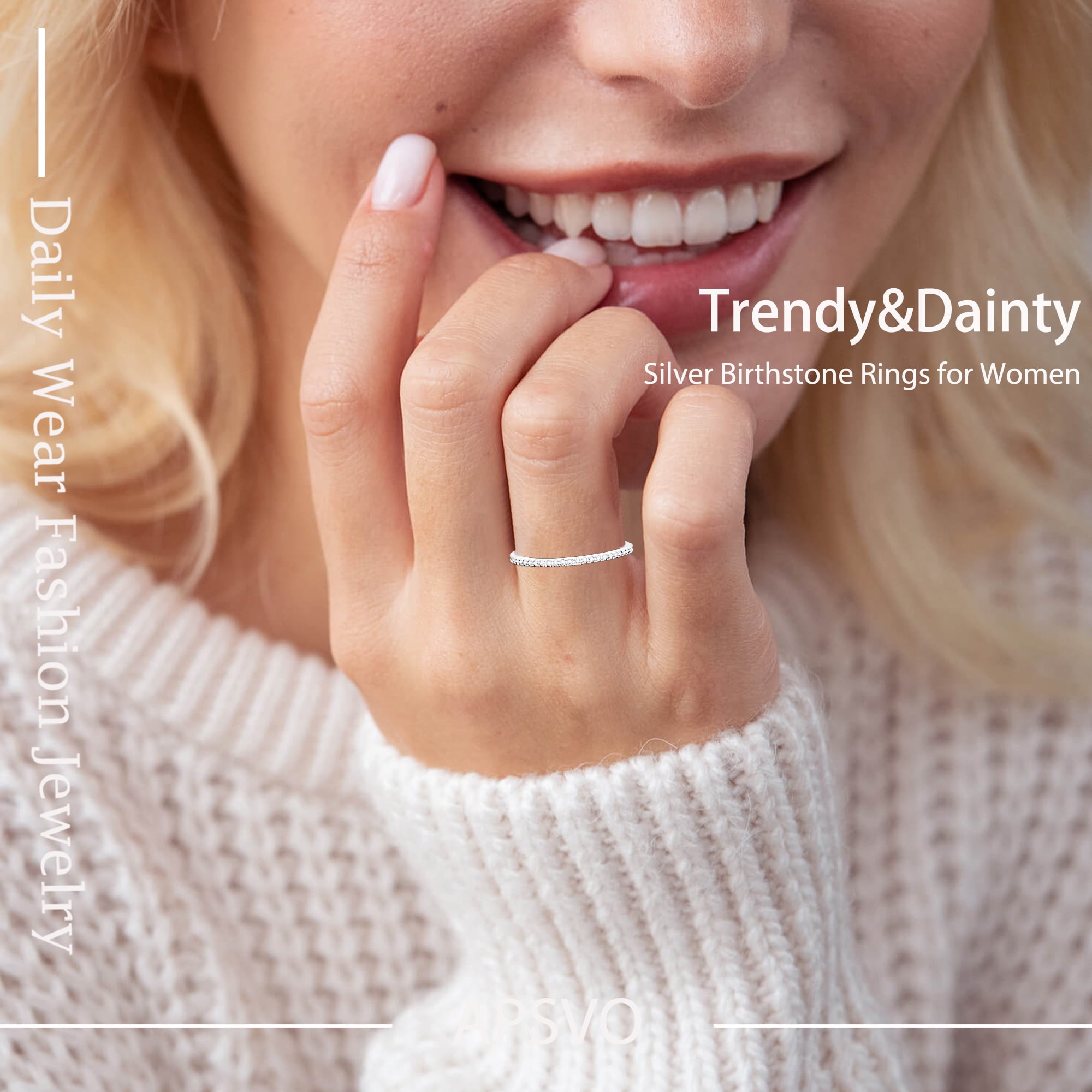APSVO S925 Sterling Silver Plated Rings for Women Girls CZ April Birthstone Ring with Crystal Eternity Promise Band Birthday Graduation Jewelry Gifts Teen Mom Her Wife Lady Kids Ideas - Image 2