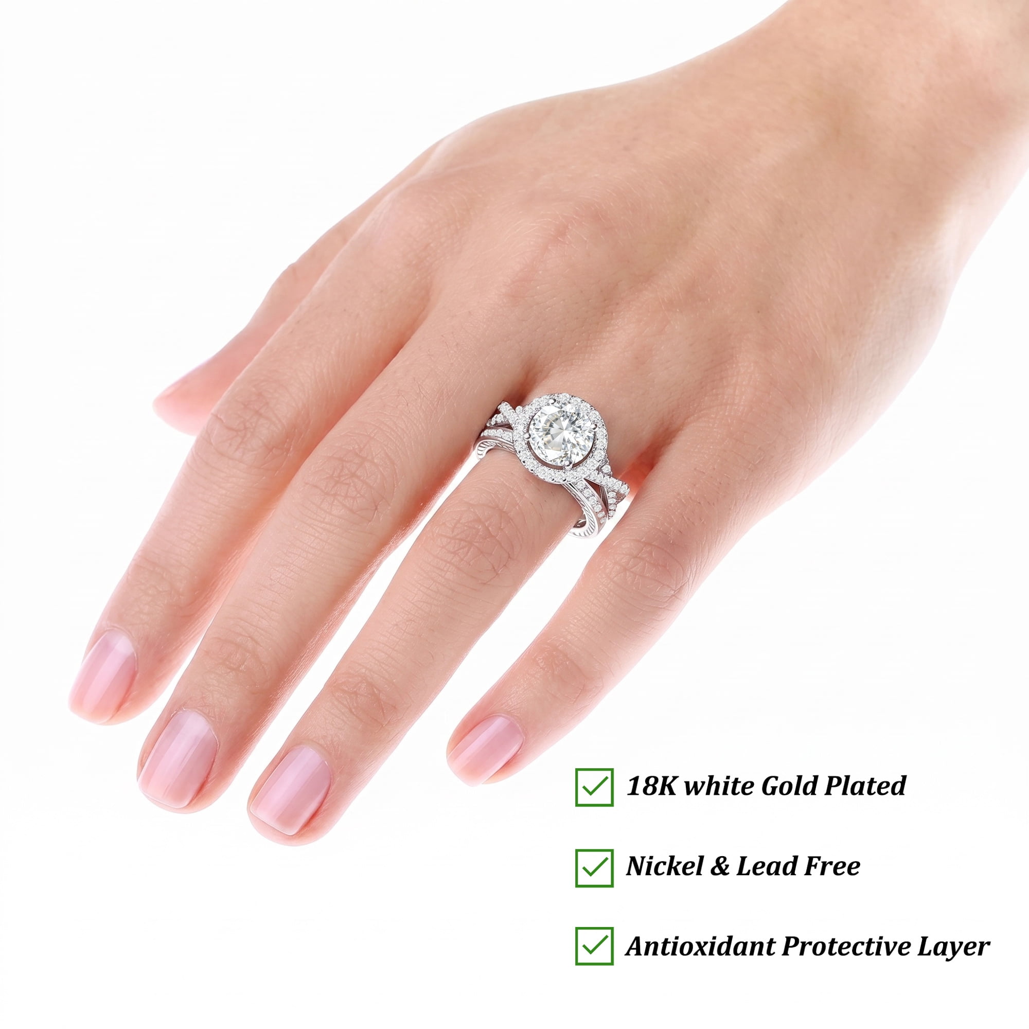 APSVO S925 Sterling Silver Plated Wedding Rings for Women CZ Eternity Promise Band Engagement Rings Set Birthday Mothers Day Jewelry Gifts Her Mom Girlfriend Wife Female Adults Ideas - Image 4