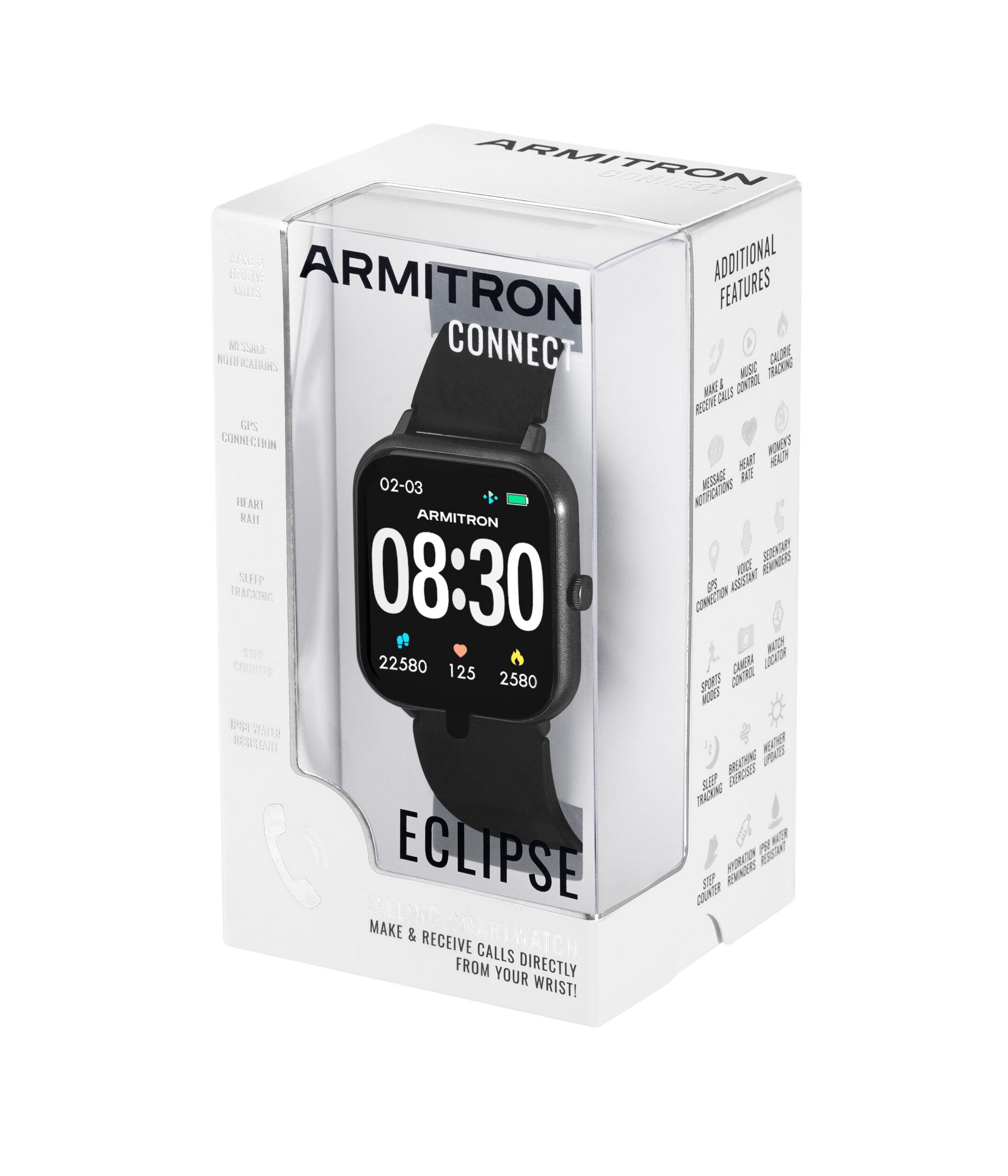 Armitron Eclipse Adult 45mm w/Voice Assistant & Backlight Smart Watch w/Charging Cable & Watch Band, Black - Image 3