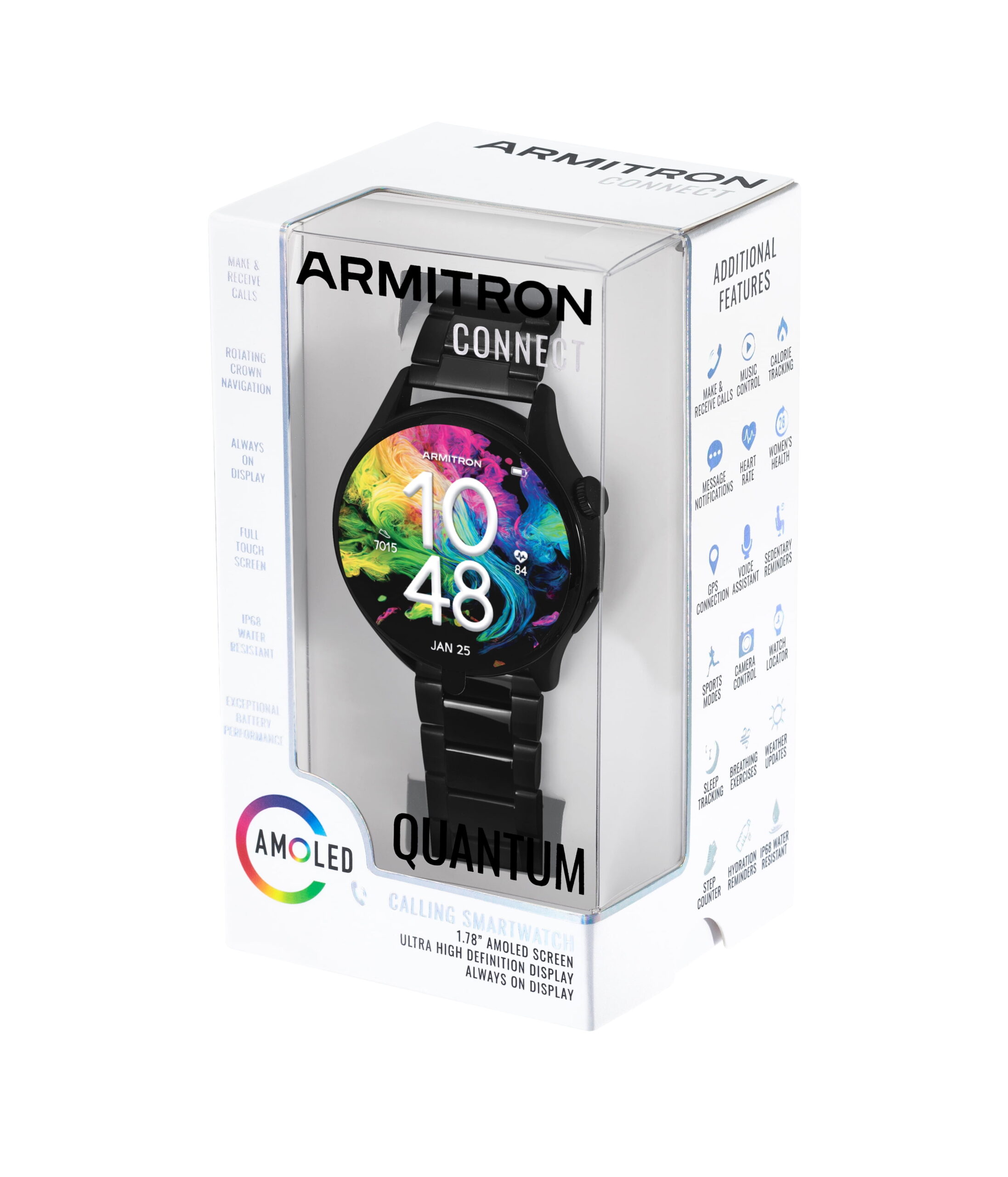 Armitron Quantum Adult 45mm w/Voice Assistant & Backlight Smart Watch w/Quick Release Band & Charging Cable, Black - Image 5