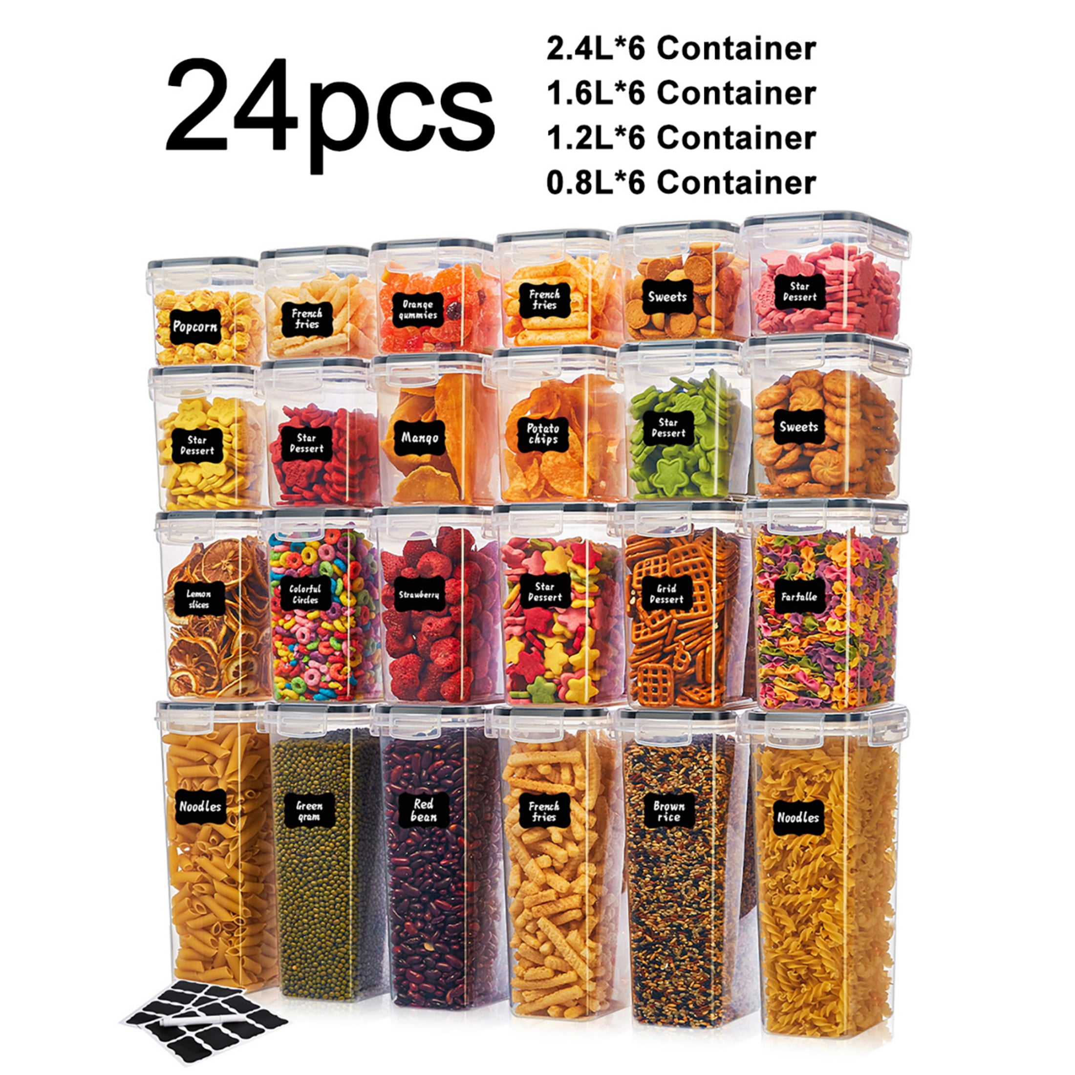 Asnews 24 PCS Airtight Food Storage Containers with Lids, Kitchen Storage Container for Cereal, Dry Food, Flour and Sugar, BPA-Free, Includes 24 Labels - Image 4