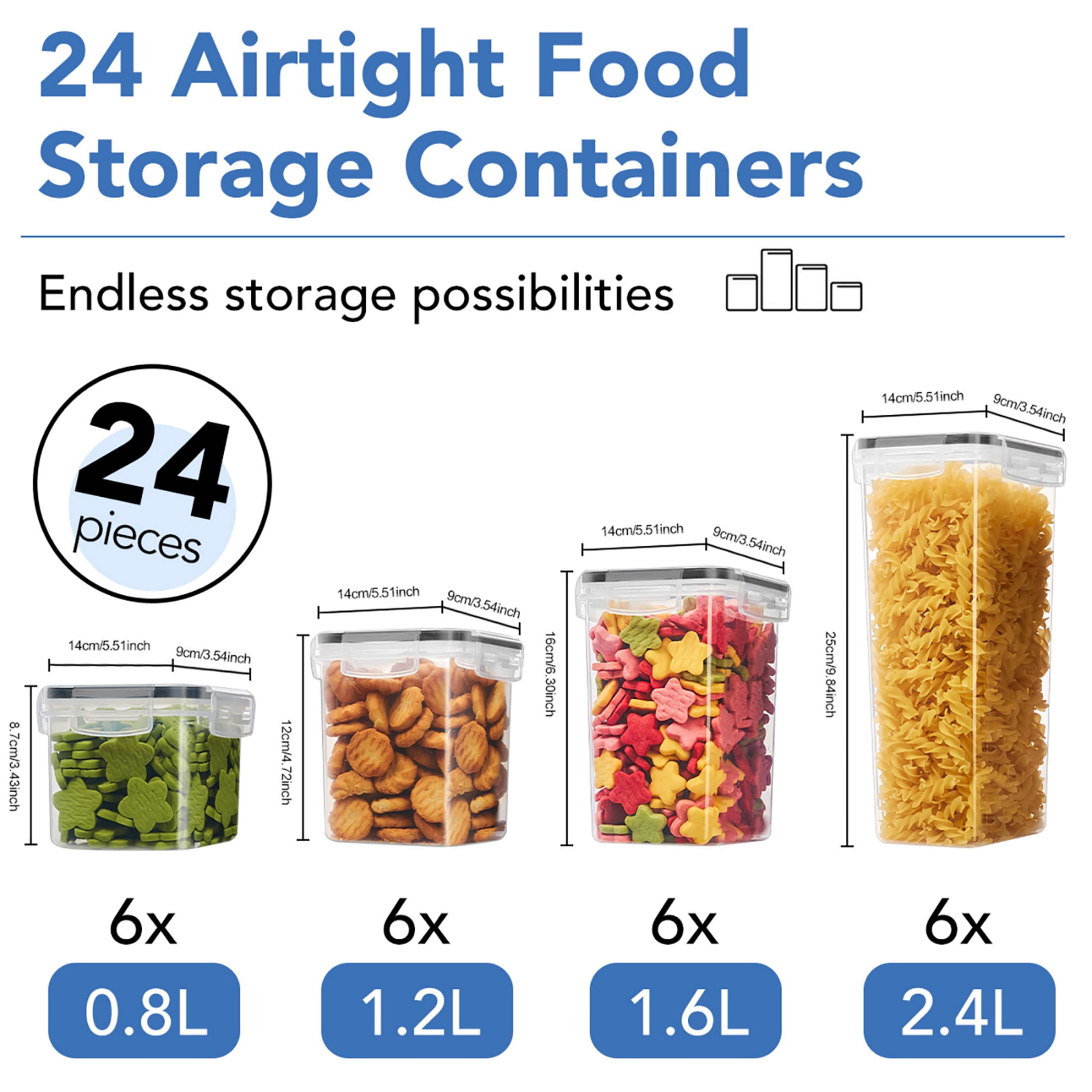 Asnews 24 PCS Airtight Food Storage Containers with Lids, Kitchen Storage Container for Cereal, Dry Food, Flour and Sugar, BPA-Free, Includes 24 Labels - Image 3