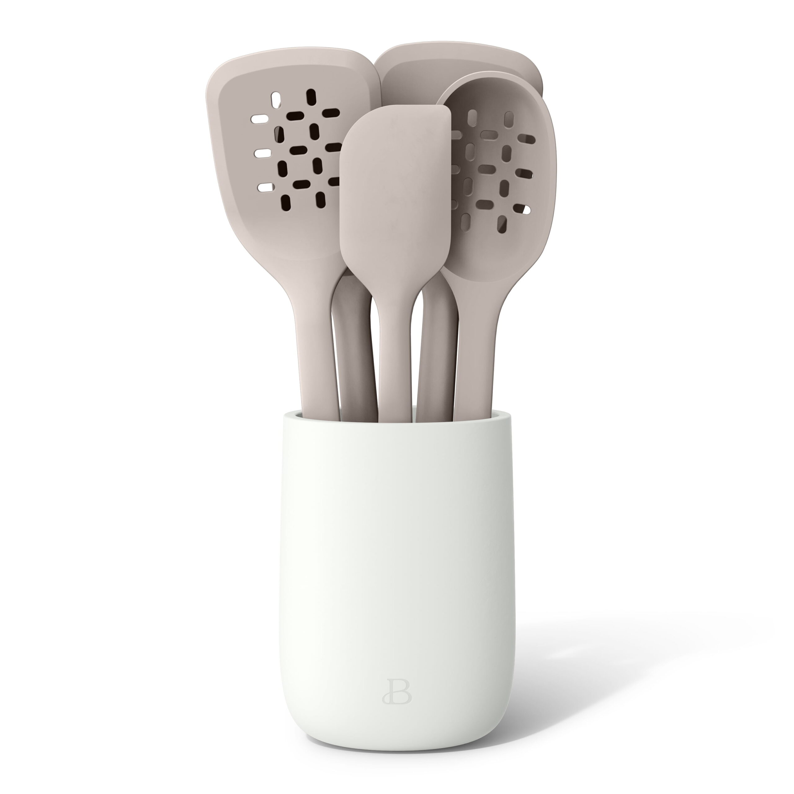 Beautiful 6-Piece Silicone Tool Set with Ceramic Crock, Porcini Taupe by Drew Barrymore - Image 2