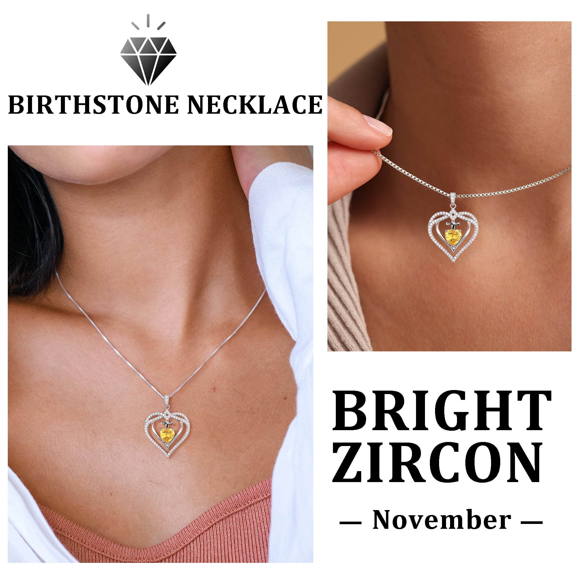 Beautlace 925 Sterling Silver Cross Necklace,November Birthstone Heart Pendant Necklace Jewelry Birthday Christmas Mothers Day Gifts for Women Mom - Image 2