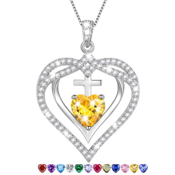 Beautlace 925 Sterling Silver Cross Necklace,November Birthstone Heart Pendant Necklace Jewelry Birthday Christmas Mothers Day Gifts for Women Mom
