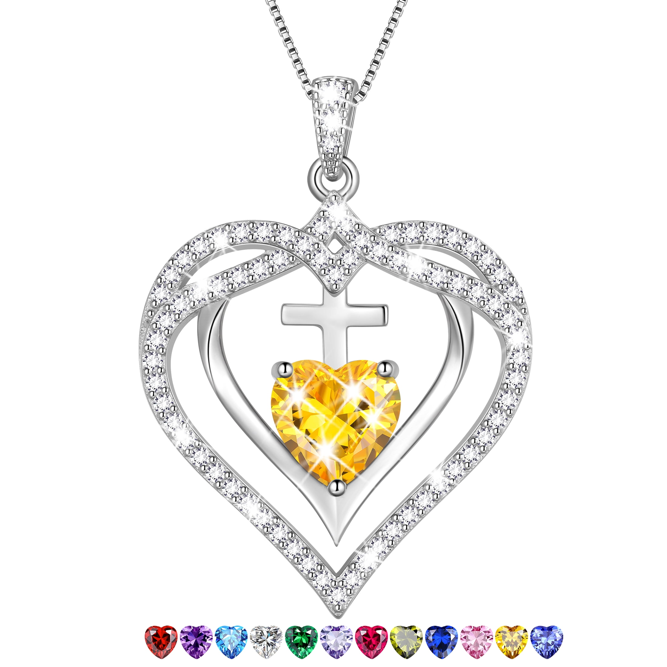 Beautlace 925 Sterling Silver Cross Necklace,November Birthstone Heart Pendant Necklace Jewelry Birthday Christmas Mothers Day Gifts for Women Mom