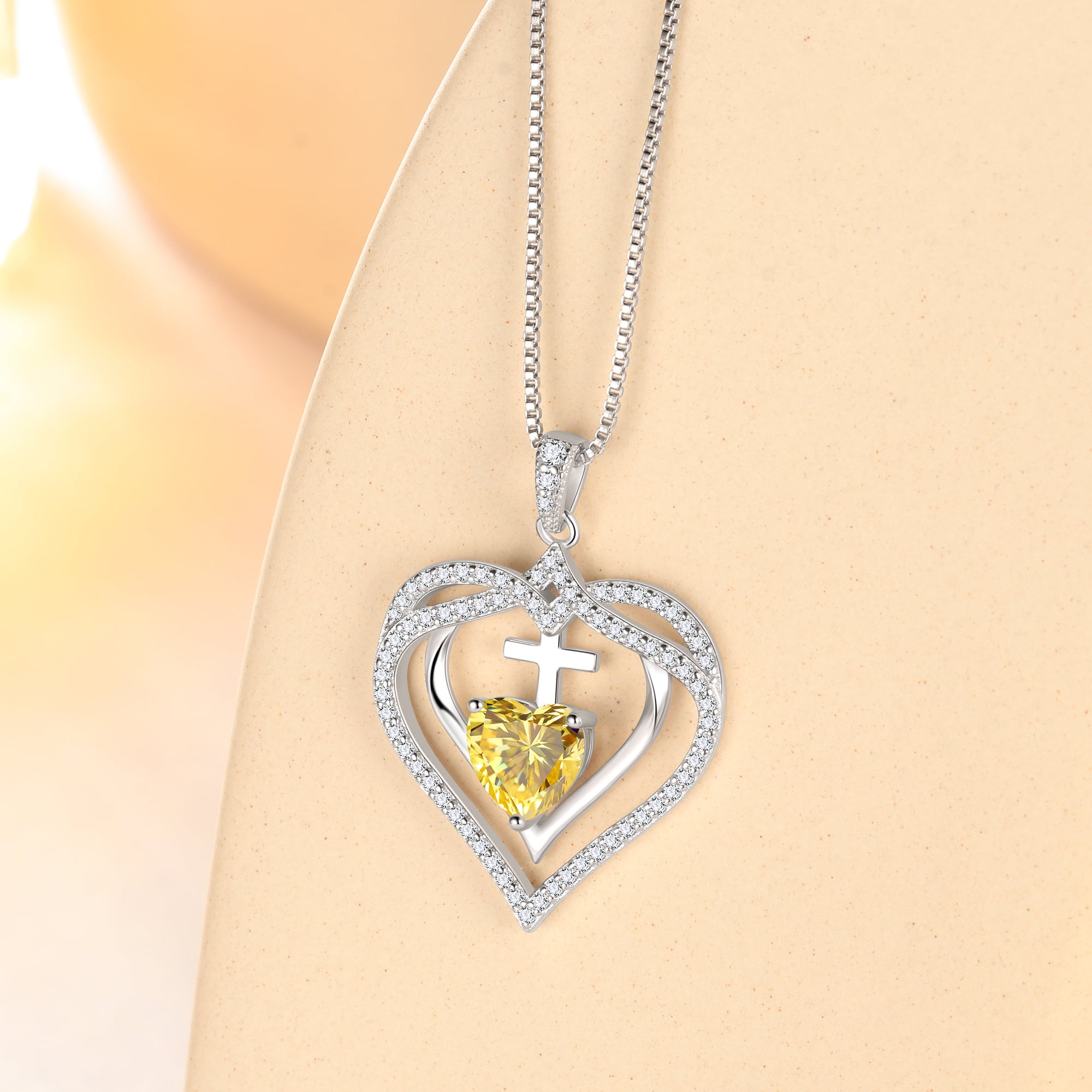 Beautlace 925 Sterling Silver Cross Necklace,November Birthstone Heart Pendant Necklace Jewelry Birthday Christmas Mothers Day Gifts for Women Mom - Image 4