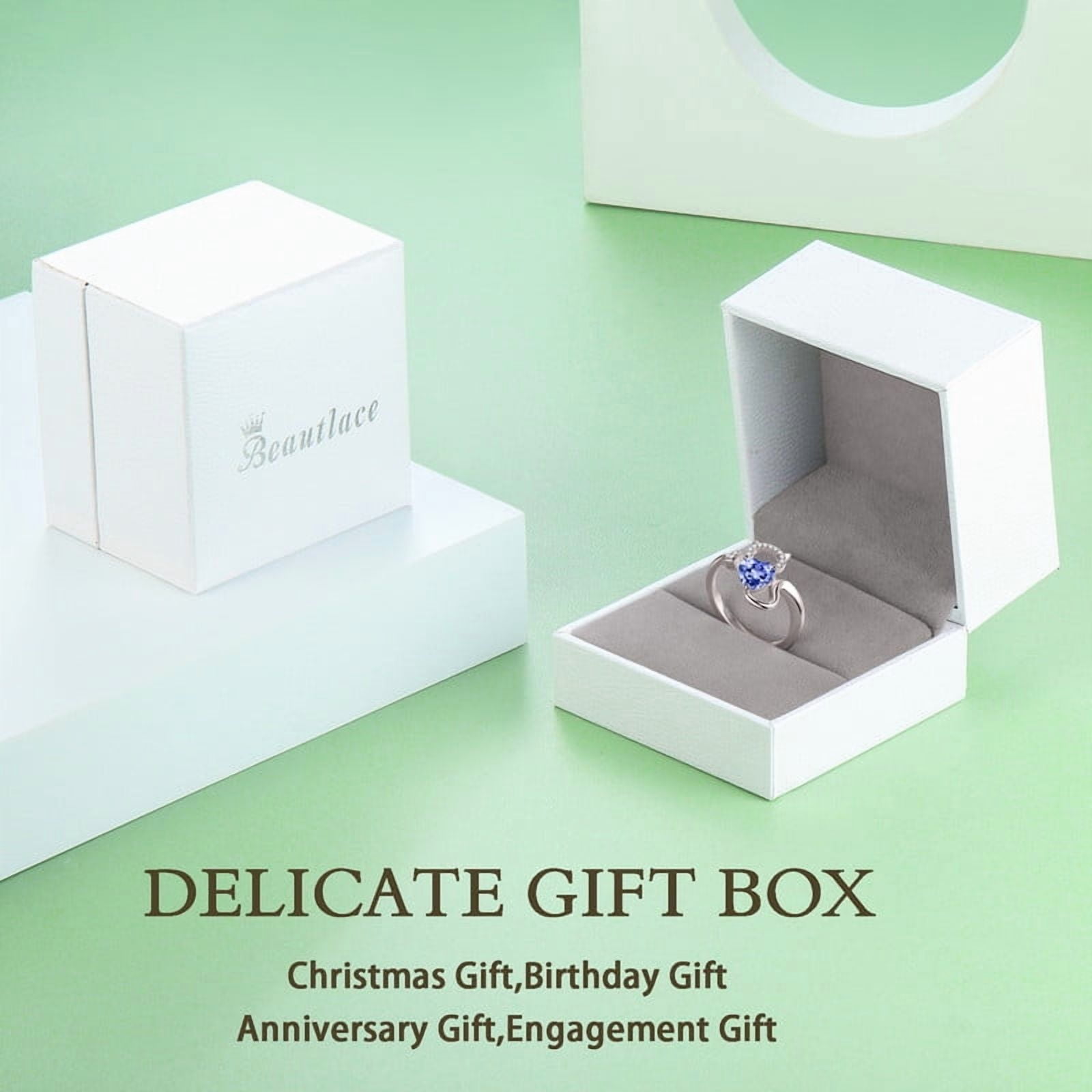 Beautlace 925 Sterling Silver Heart December Birthstone Ring, Cute Cat Animal Adjustable Open Rings Birthday Christmas Valentines Jewelry Gifts for Women - Image 5