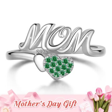 Beautlace Mom Adjustable Ring,925 Sterling Silver Love Heart May Emerald Birthstone Open Rings Mothers'Day Birthday Jewelry Gifts for Her Mom Women Gandma