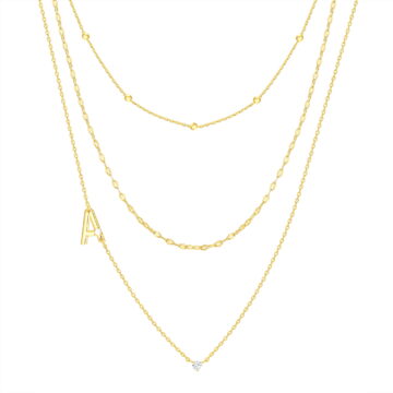 Believe by Brilliance A Triple Chain Initial Necklace Set in 14KT Gold Flash Plated Brass