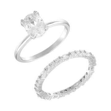 Believe by Brilliance Women's size 8 Fine Silver Plate Oval Bridal Ring Set with CZ Stones
