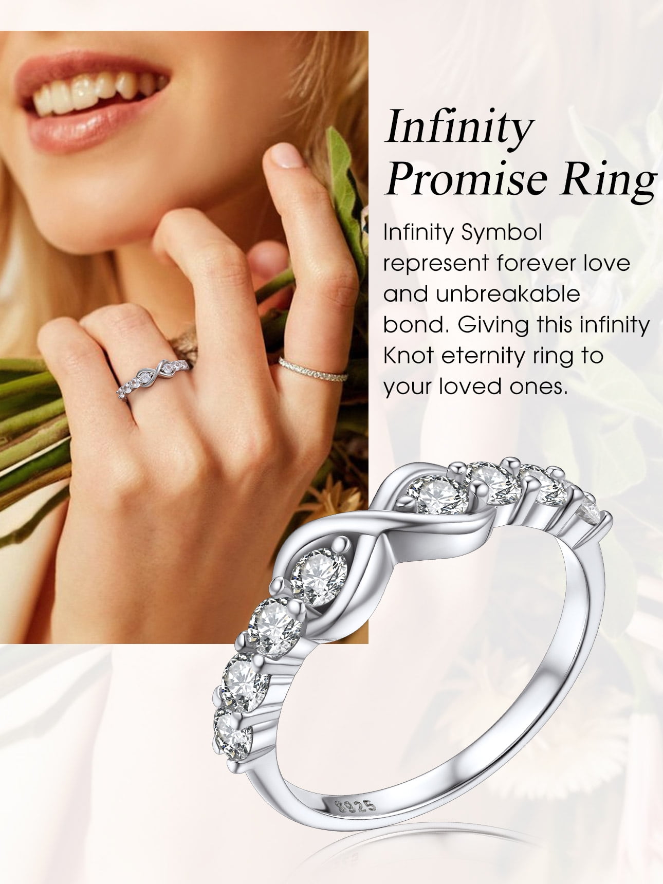 Bestyle Created Diamond Engagement Rings for Women Pure 925 Sterling Silver Infinity Promise Wedding Band Birthday Anniversary Graduation Gifts Size 4-12 - Image 4