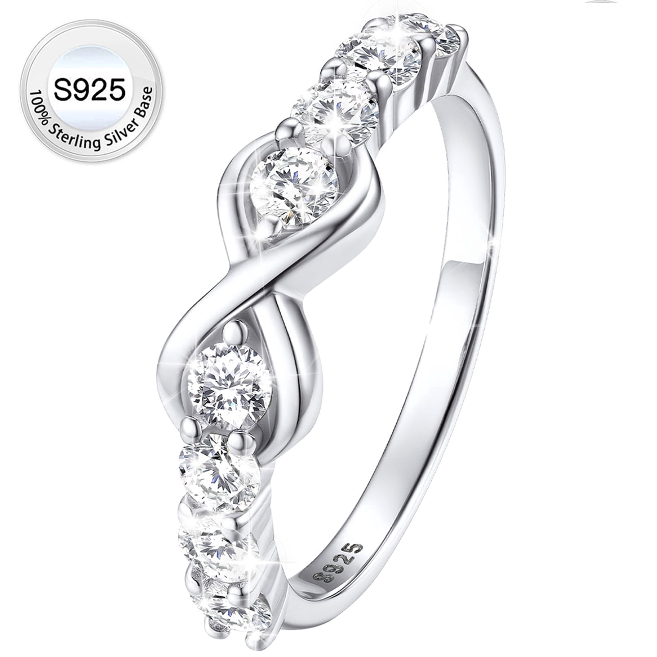 Bestyle Created Diamond Engagement Rings for Women Pure 925 Sterling Silver Infinity Promise Wedding Band Birthday Anniversary Graduation Gifts Size 4-12