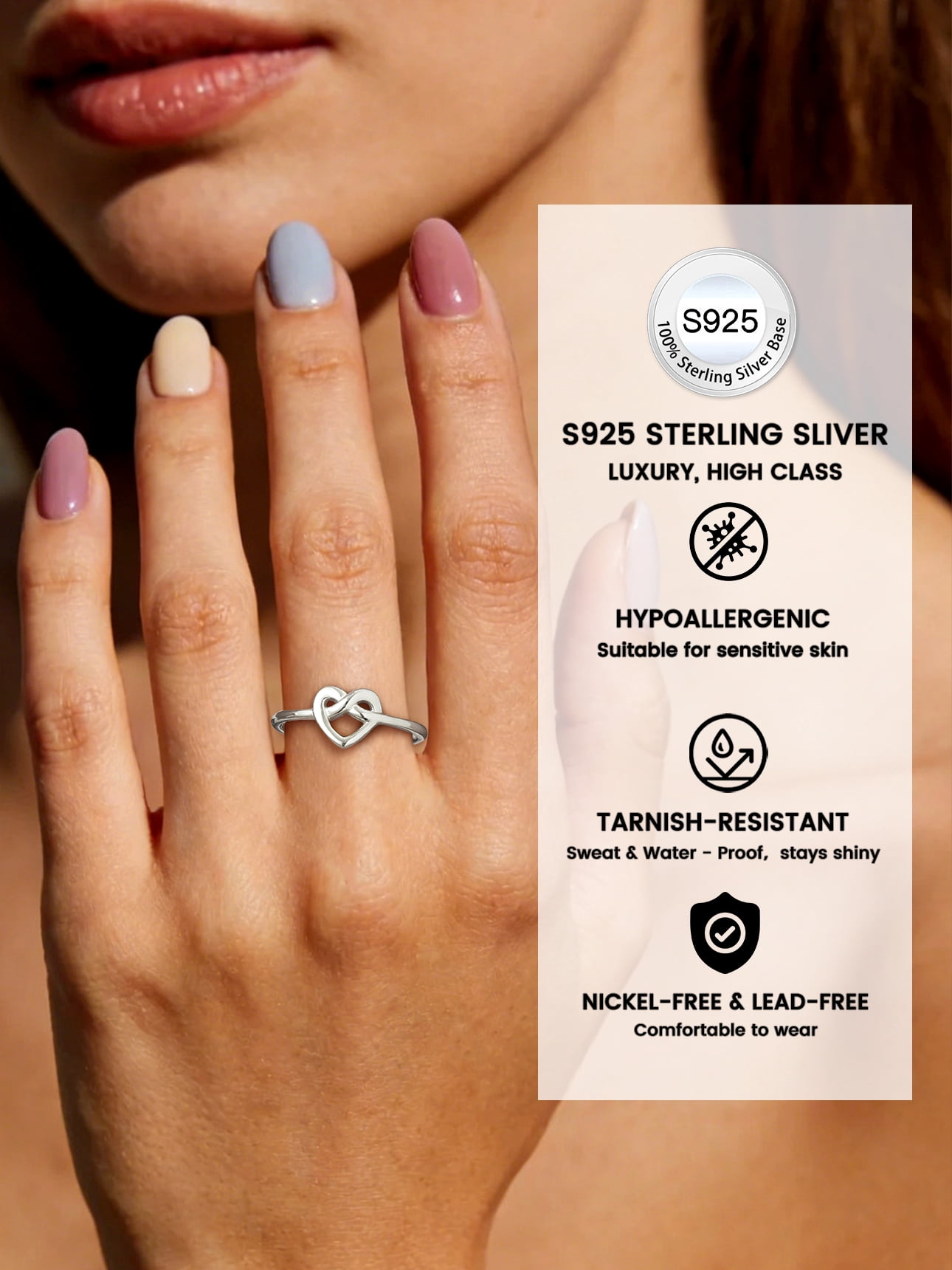 Bestyle Pure 925 Sterling Silver Heart Rings for Women, Simple Celtic Knot Wedding Promise Ring Gifts for Birthday Anniversary Christmas, Size 7 - Image 5