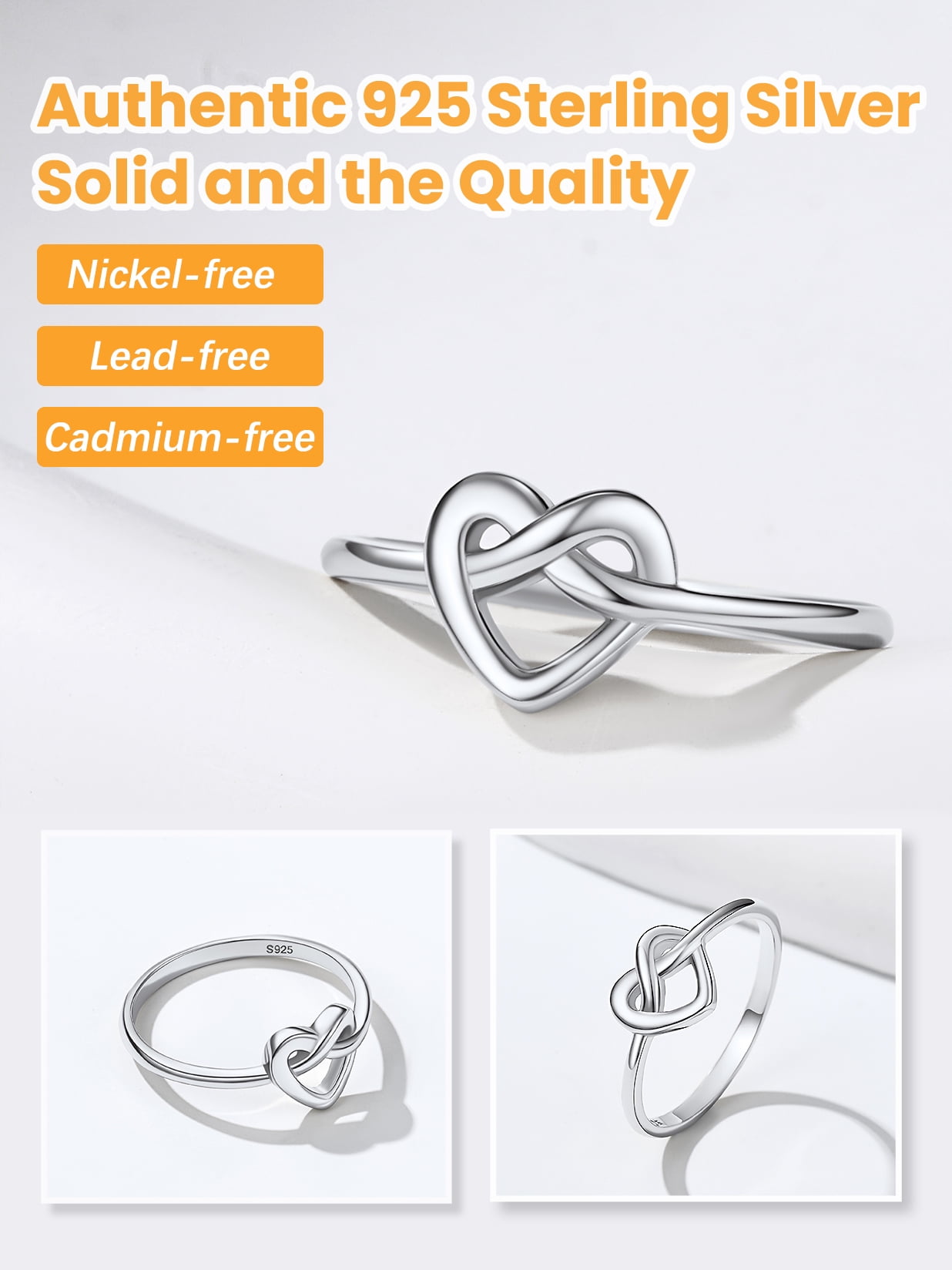 Bestyle Pure 925 Sterling Silver Heart Rings for Women, Simple Celtic Knot Wedding Promise Ring Gifts for Birthday Anniversary Christmas, Size 7 - Image 3