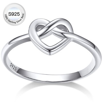Bestyle Pure 925 Sterling Silver Heart Rings for Women, Simple Celtic Knot Wedding Promise Ring Gifts for Birthday Anniversary Christmas, Size 7