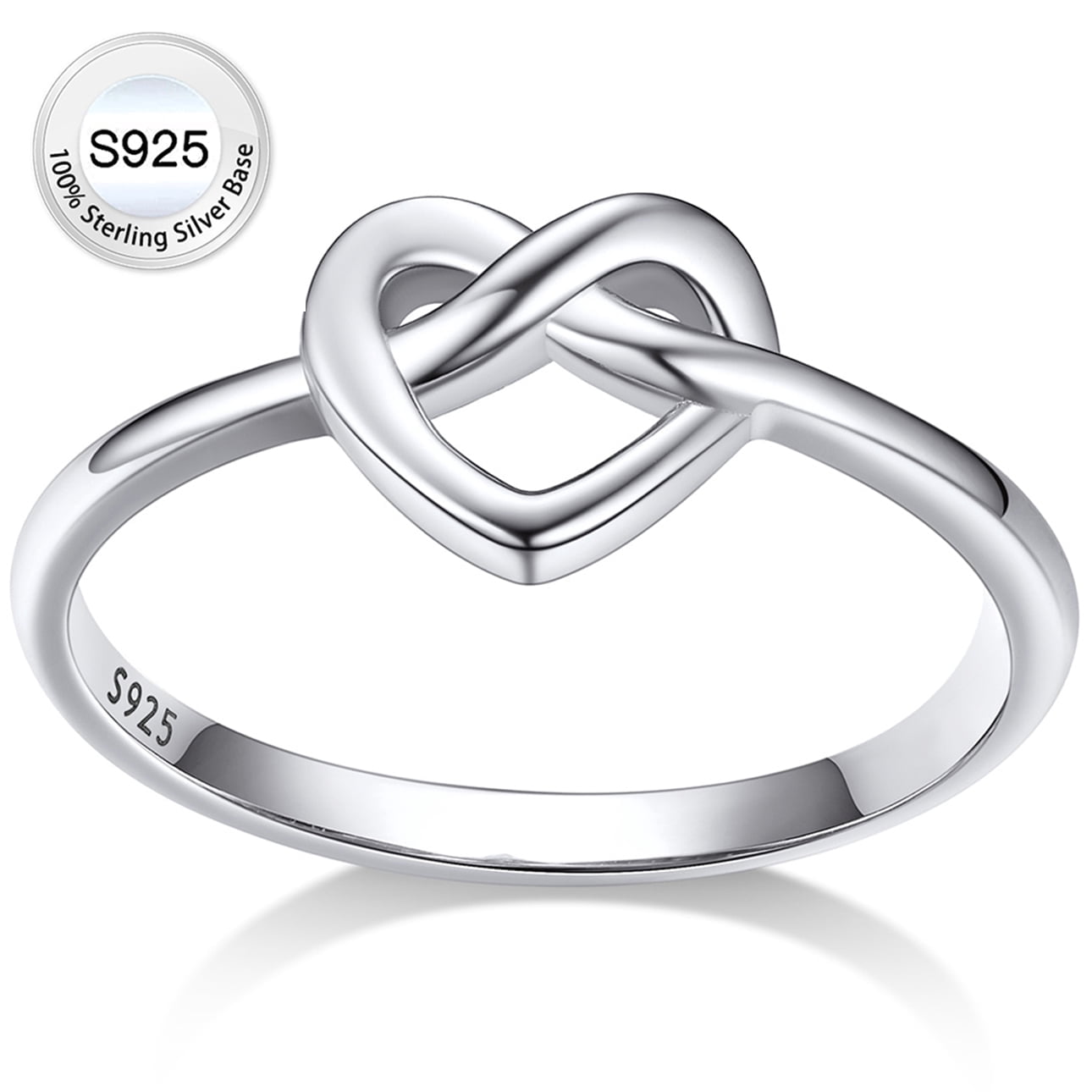 Bestyle Pure 925 Sterling Silver Heart Rings for Women, Simple Celtic Knot Wedding Promise Ring Gifts for Birthday Anniversary Christmas, Size 7