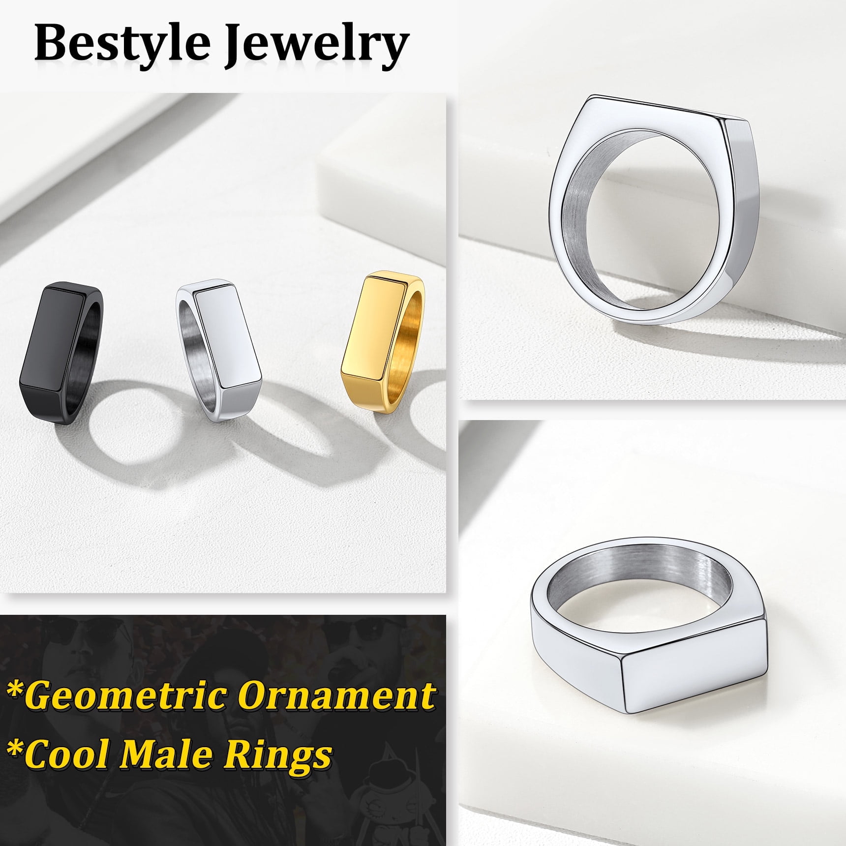 Bestyle Stainless Steel Signet Ring for Men Women Chunky Heavy Dome Band Ring Statement Thumb Pinky Ring Jewelry Gift for Dad Son Boyfriend Size 9 - Image 2