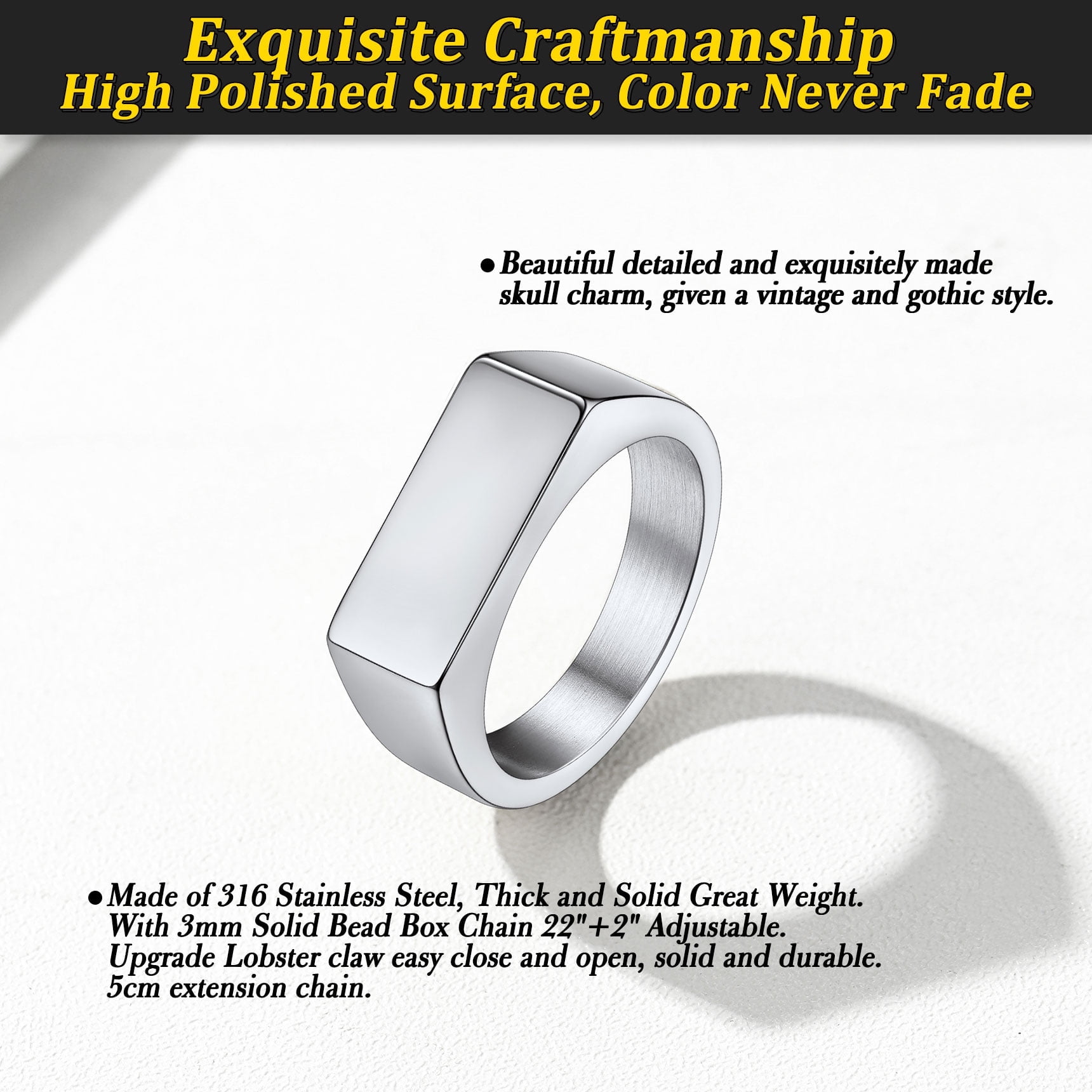 Bestyle Stainless Steel Signet Ring for Men Women Chunky Heavy Dome Band Ring Statement Thumb Pinky Ring Jewelry Gift for Dad Son Boyfriend Size 9 - Image 5