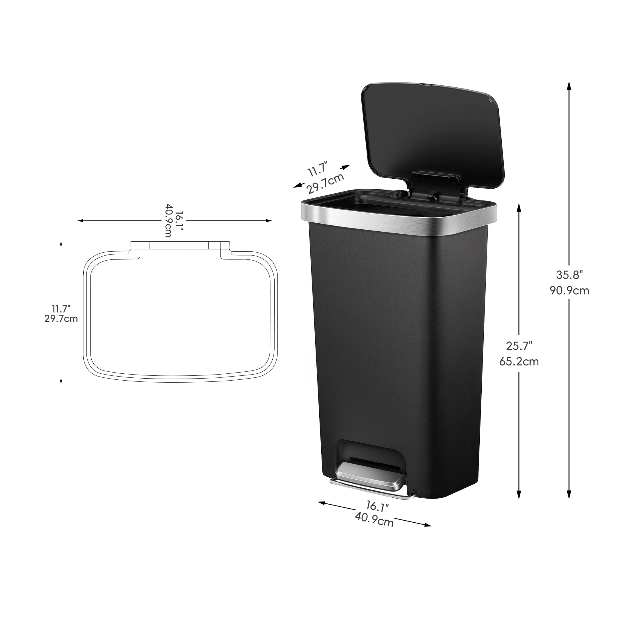 Better Homes & Gardens Kitchen Trash Can, 11.9 Gallon Plastic Step Garbage Bin with Soft Close Lid, Black - Image 2
