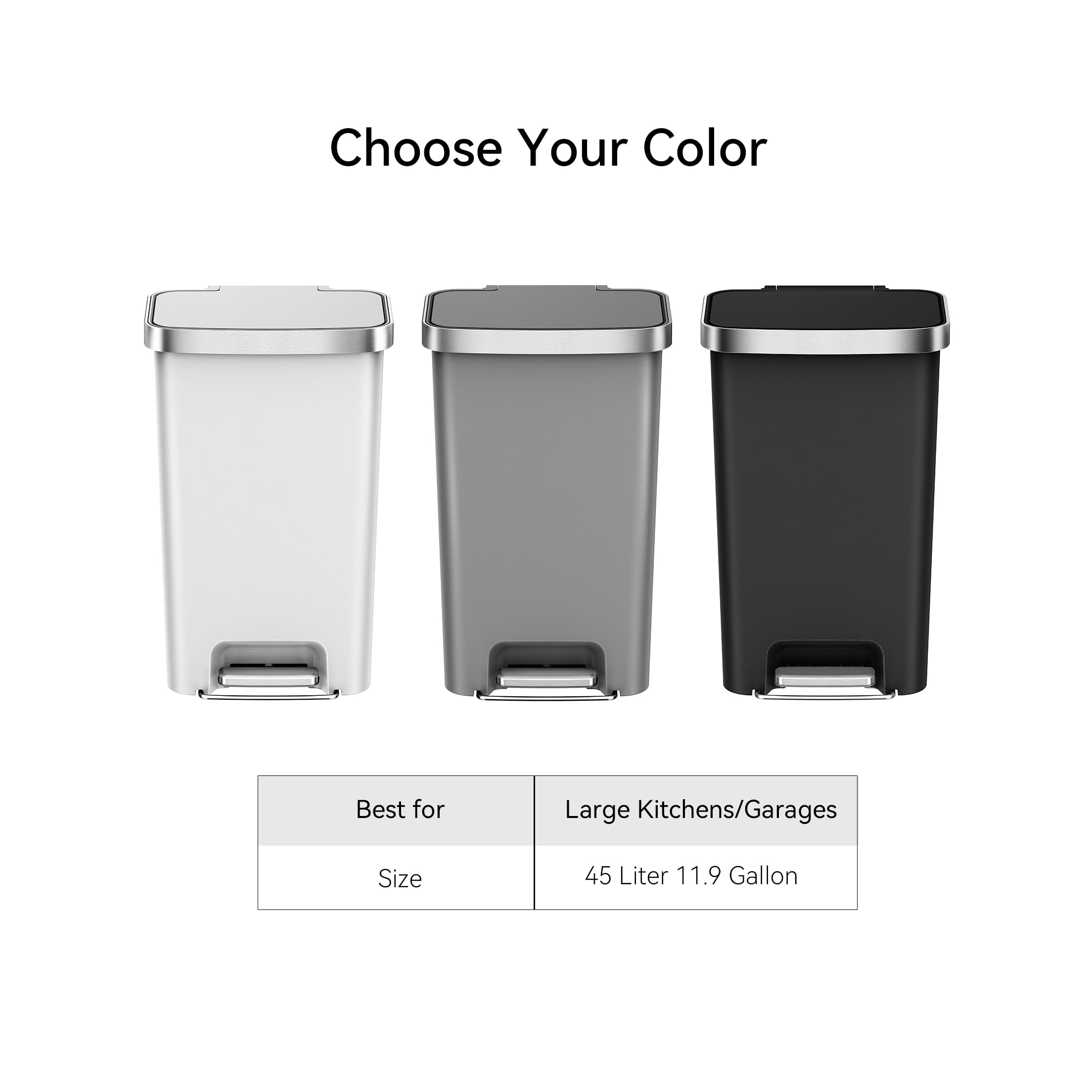 Better Homes & Gardens Kitchen Trash Can, 11.9 Gallon Plastic Step Garbage Bin with Soft Close Lid, Black - Image 3