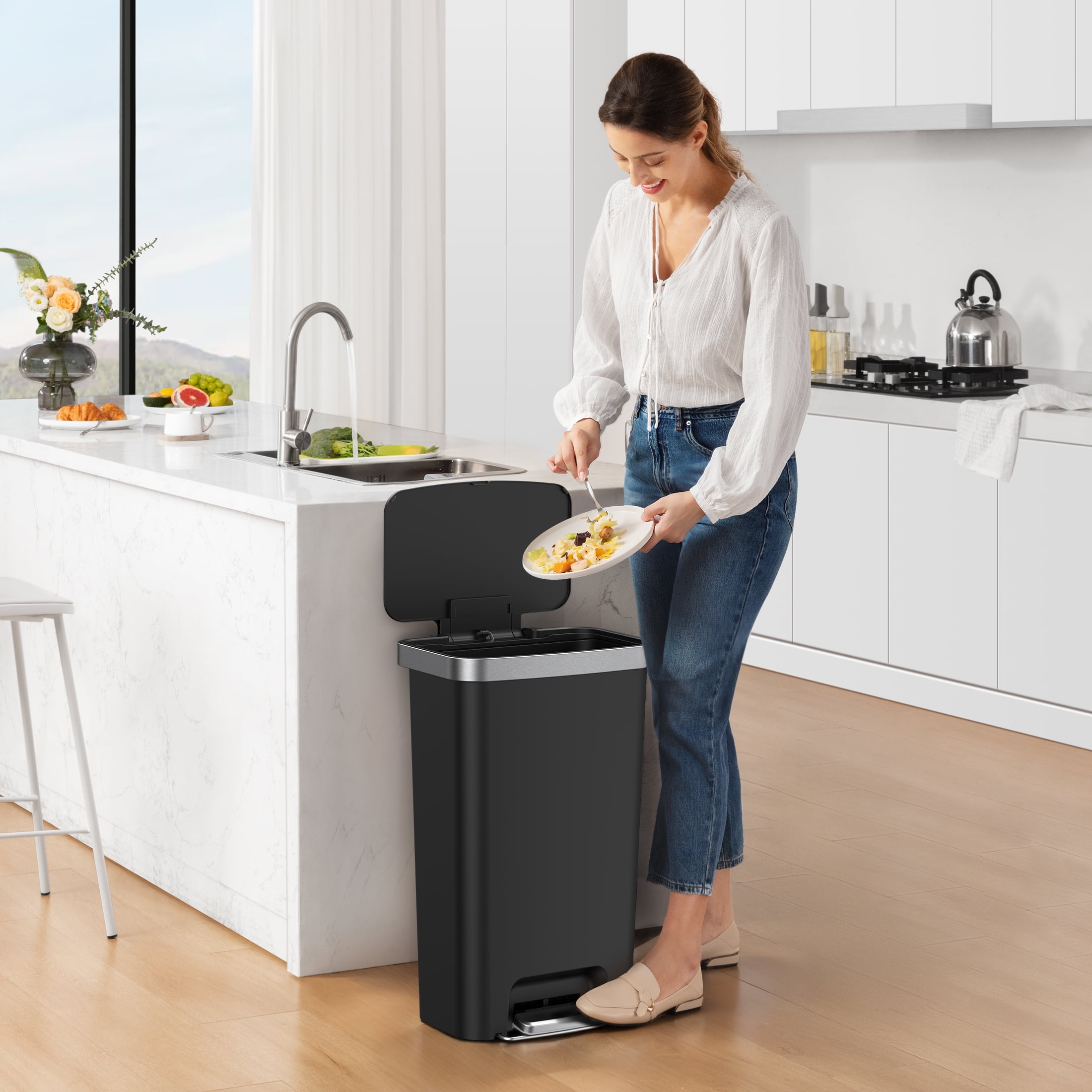 Better Homes & Gardens Kitchen Trash Can, 11.9 Gallon Plastic Step Garbage Bin with Soft Close Lid, Black - Image 5