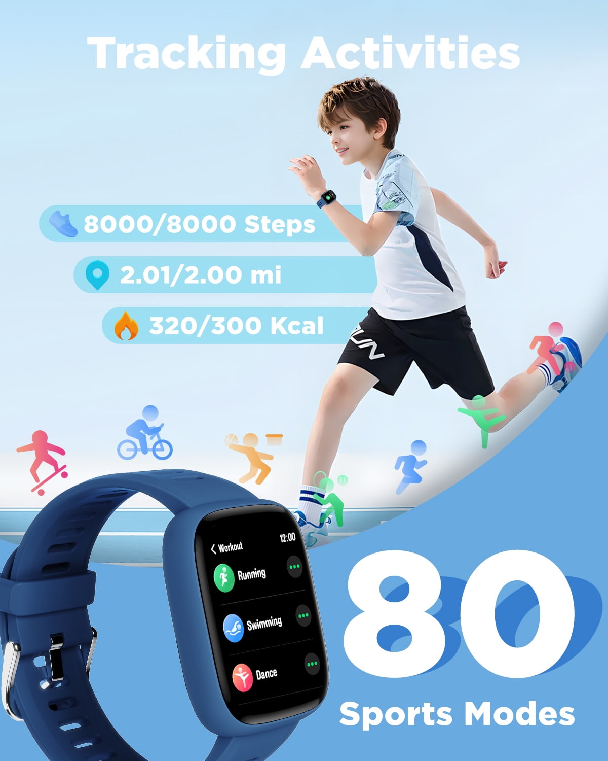 BIGGERFIVE Smart Watch for Kids, 1.8" Fitness Tracker Watch Pedometer, IP68 Waterproof, Sleep Monitor, Calorie Step Counter, 5 Puzzle Games with/Without APP for Girls Teens 5-16 - Image 3