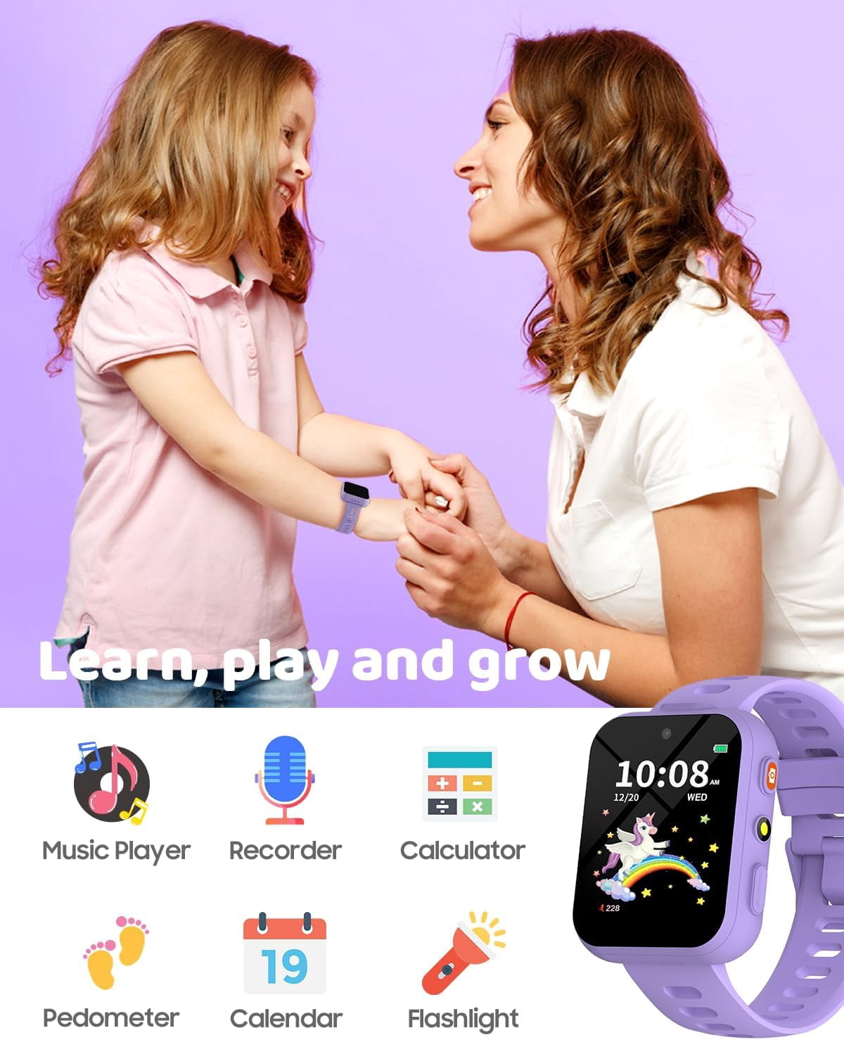 BIGGERFIVE Smart Watch for Kids with Dual Cameras, 30 Puzzle Games, Video & Music Player, Audiobooks, Flashlight, Pedometer, Calculator, Educational Toys Birthday Gifts for Boys Girls Ages 4-10 Blue - Image 2