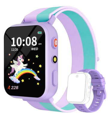BIGGERFIVE Smart Watch for Kids with Dual Cameras, Two Straps, 30 Puzzle Games, Video & Music Player, Audiobooks, Flashlight, Pedometer, Educational Toys Birthday Gifts for Boys Girls Ages 4-10 Lilac