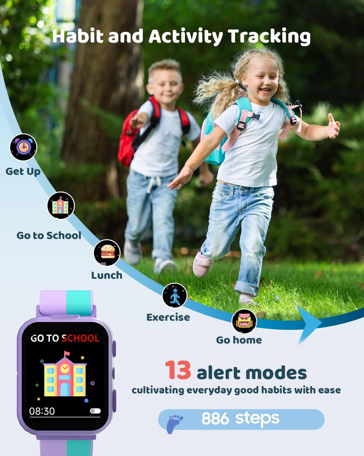 BIGGERFIVE Smart Watch for Kids with Dual Cameras, Two Straps, 30 Puzzle Games, Video & Music Player, Audiobooks, Flashlight, Pedometer, Educational Toys Birthday Gifts for Boys Girls Ages 4-10 Lilac - Image 3