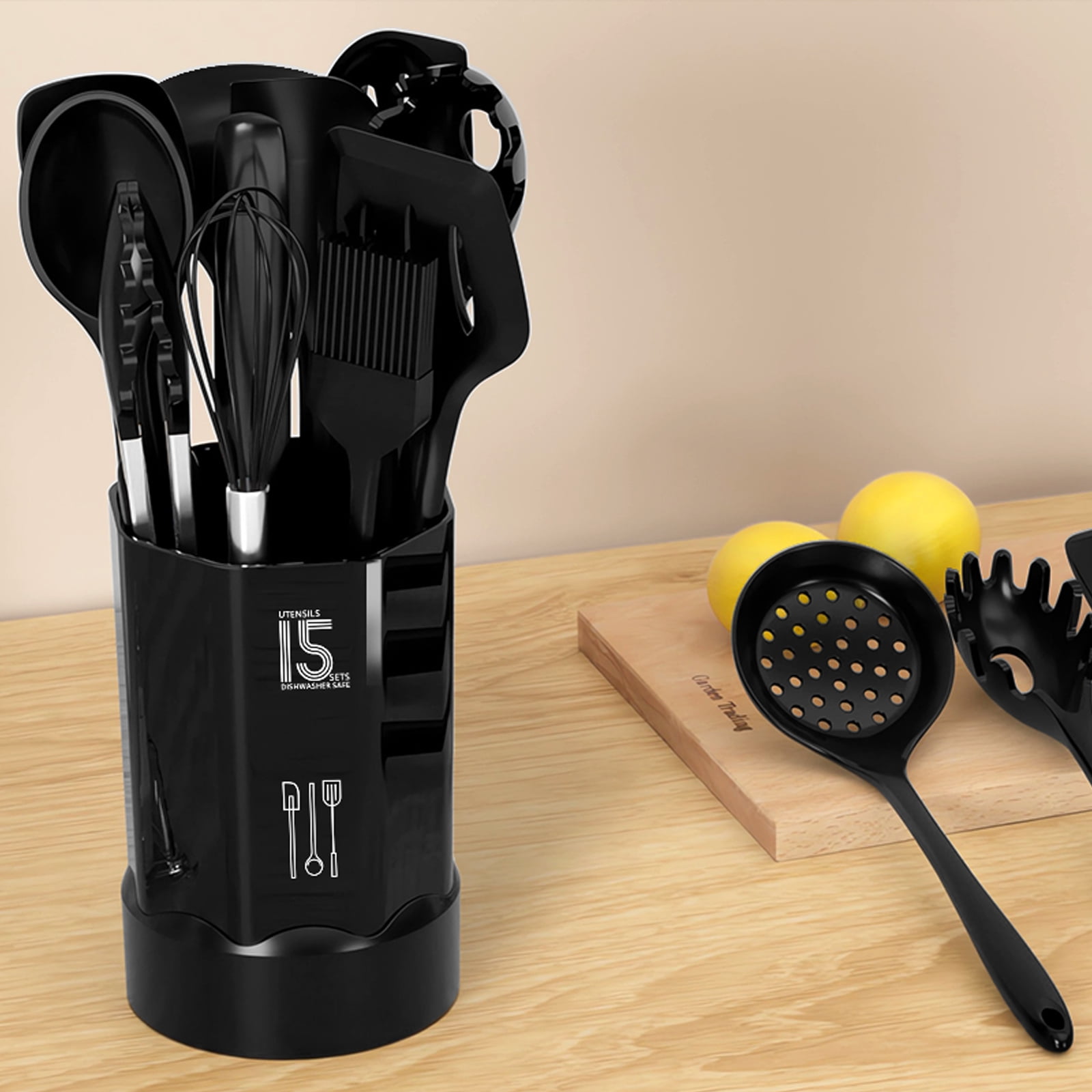 Black Silicone Cooking Utensils Set - 446°F Heat Resistant Kitchen Utensils,Turner Tongs,Spatula,Spoon,Brush,Whisk,Kitchen Utensil Gadgets Tools Set for Nonstick Cookware,Dishwasher Safe (BPA Free) - Image 2