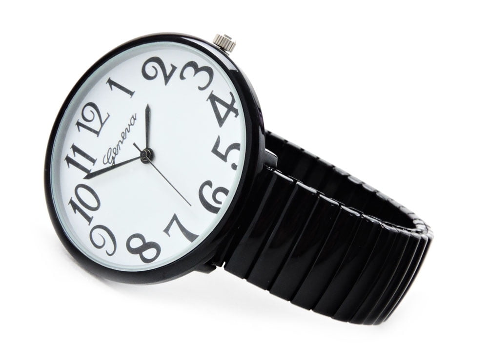 Black Super Large Face Stretch Band Easy Reader Watch - Image 2