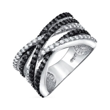 Bling Jewelry Womens Crossover Statement Ring Two Tone Brown Black Pave CZ Rose Silver Plated Band