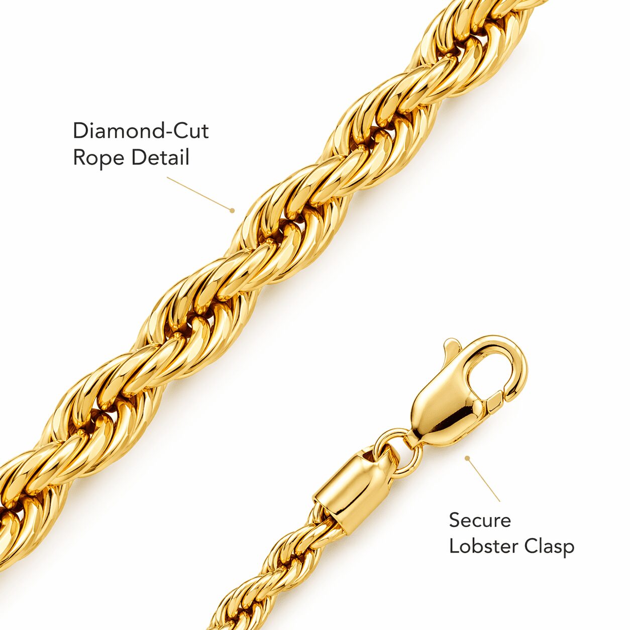 Bling Trax 14K Gold Filled Rope Chain Necklace, Cadena de Oro 3.8mm Diamond Cut Gold Chain for Men and Women, 24 Inch - Image 5