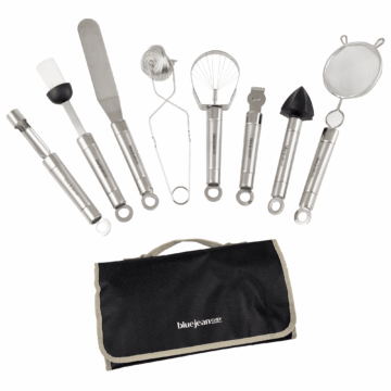 Blue Jean Chef 8-Piece Kitchen Tool and Gadget Set, Stainless-Steel Kitchen Tools with Storage Pouch, Dishwasher Safe